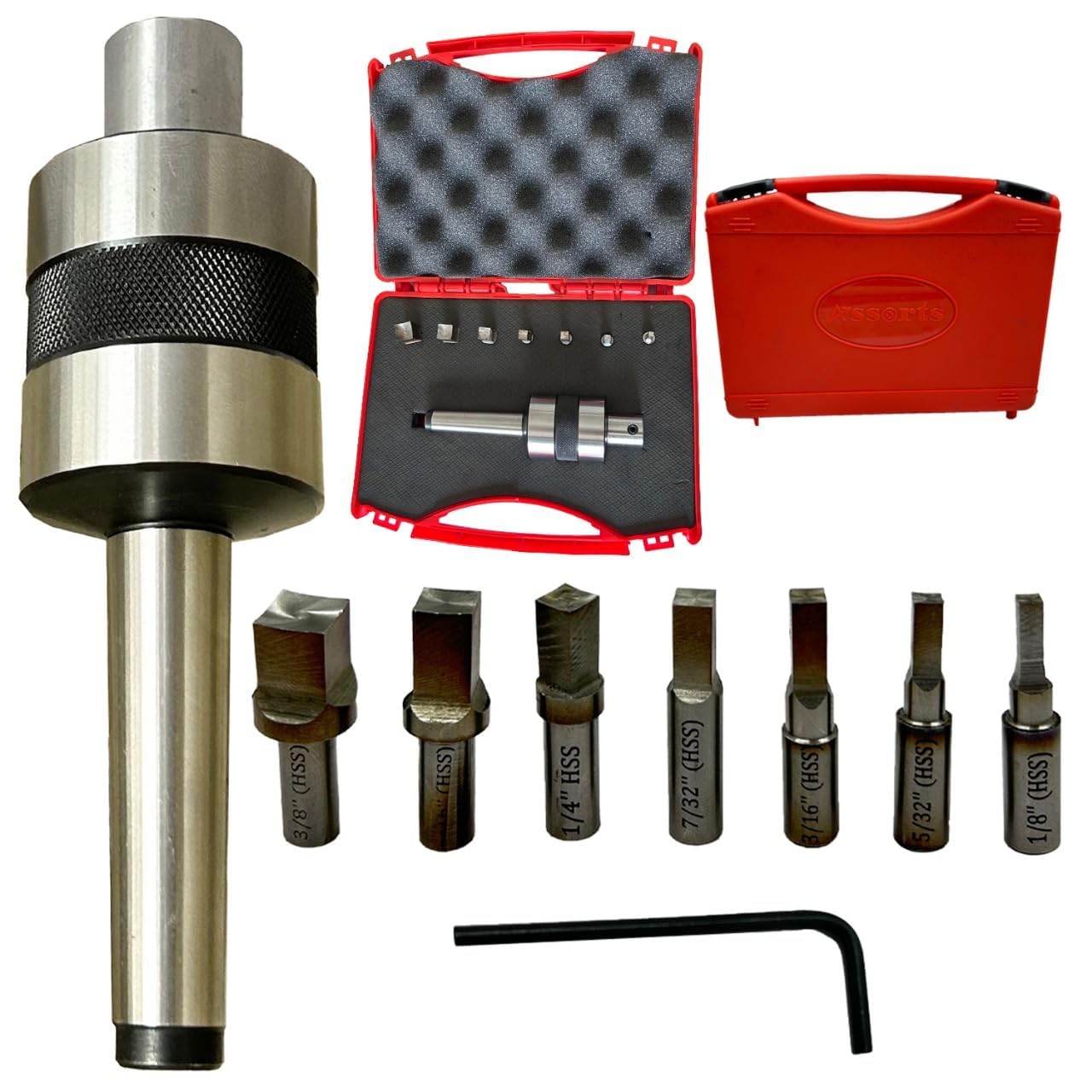 Assorts MT2 Rotary Broach Tool Holder with Square Broach Set (Imperial) – Manual Offset Design, Tailstock Angle Required, Complete Kit