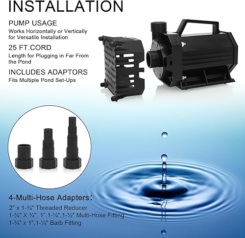 Miniatura 5 de BARST Bomba de agua sumergible de 1720 GPH con certificación UL con cable de 25 pies, bomba de fuente de agua de alto flujo de 150 W, bomba de