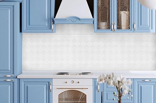 Miniatura 4 de Retro-Art - Paneles de pared 3D para cocina, paquete de 6, rombos geométricos geométricos en blanco pintable, PVC, 24.5 x 18.5, cubierta de 18.89