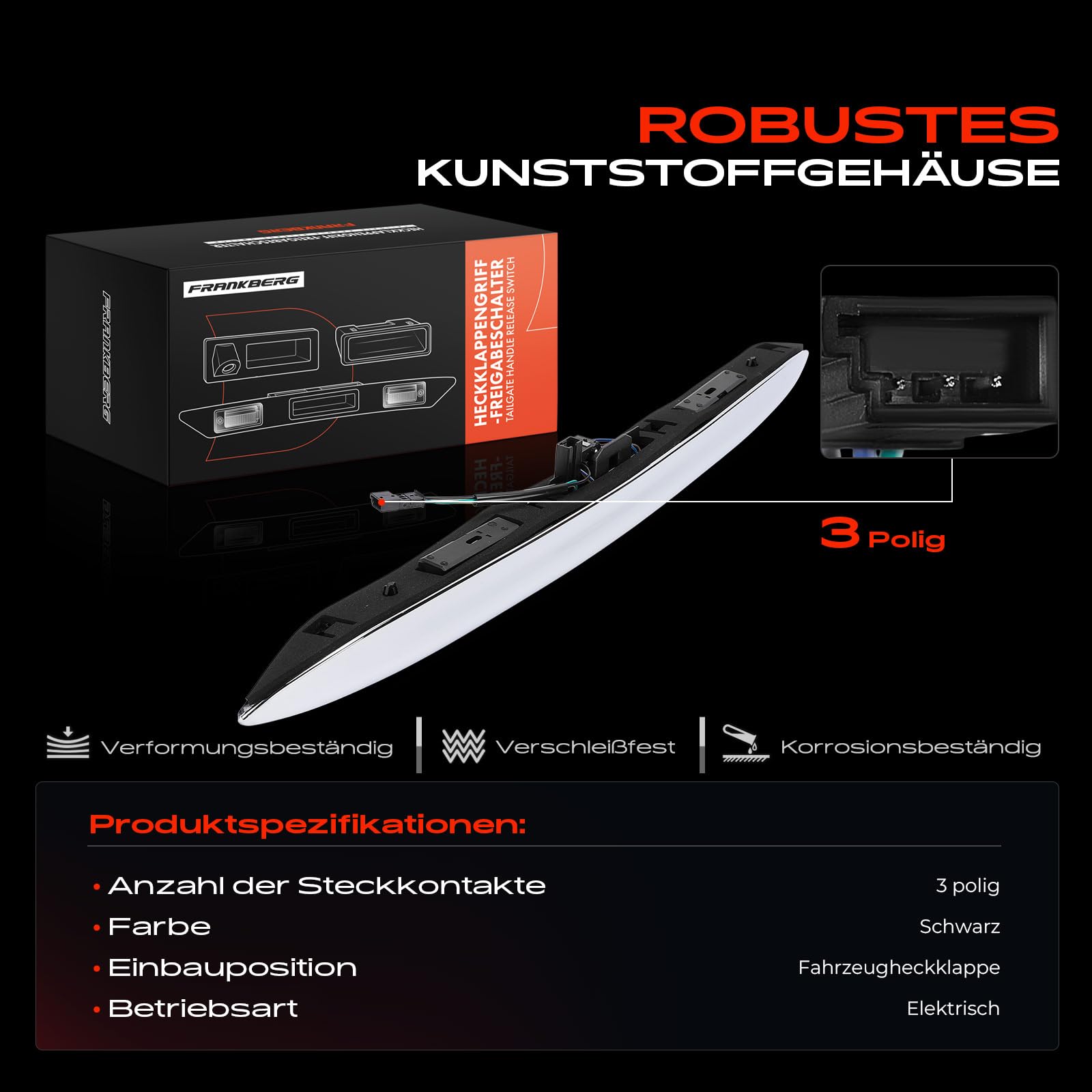 Frankberg Heckklappengriff Türschloss Kennzeichenlich 3-polig Kompatibel mit M.i.n.i Cabriolet R52 M.i.n.i R50 R53 Replace# 51137074020
