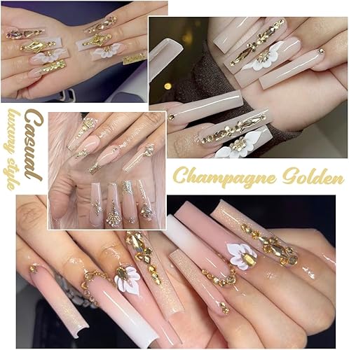 Miniatura 5 de 24 estilos de diamantes de imitación de uñas dorado champán multiformas con parte trasera plana, gemas redondas K9, piedras de vidrio, diamantes,