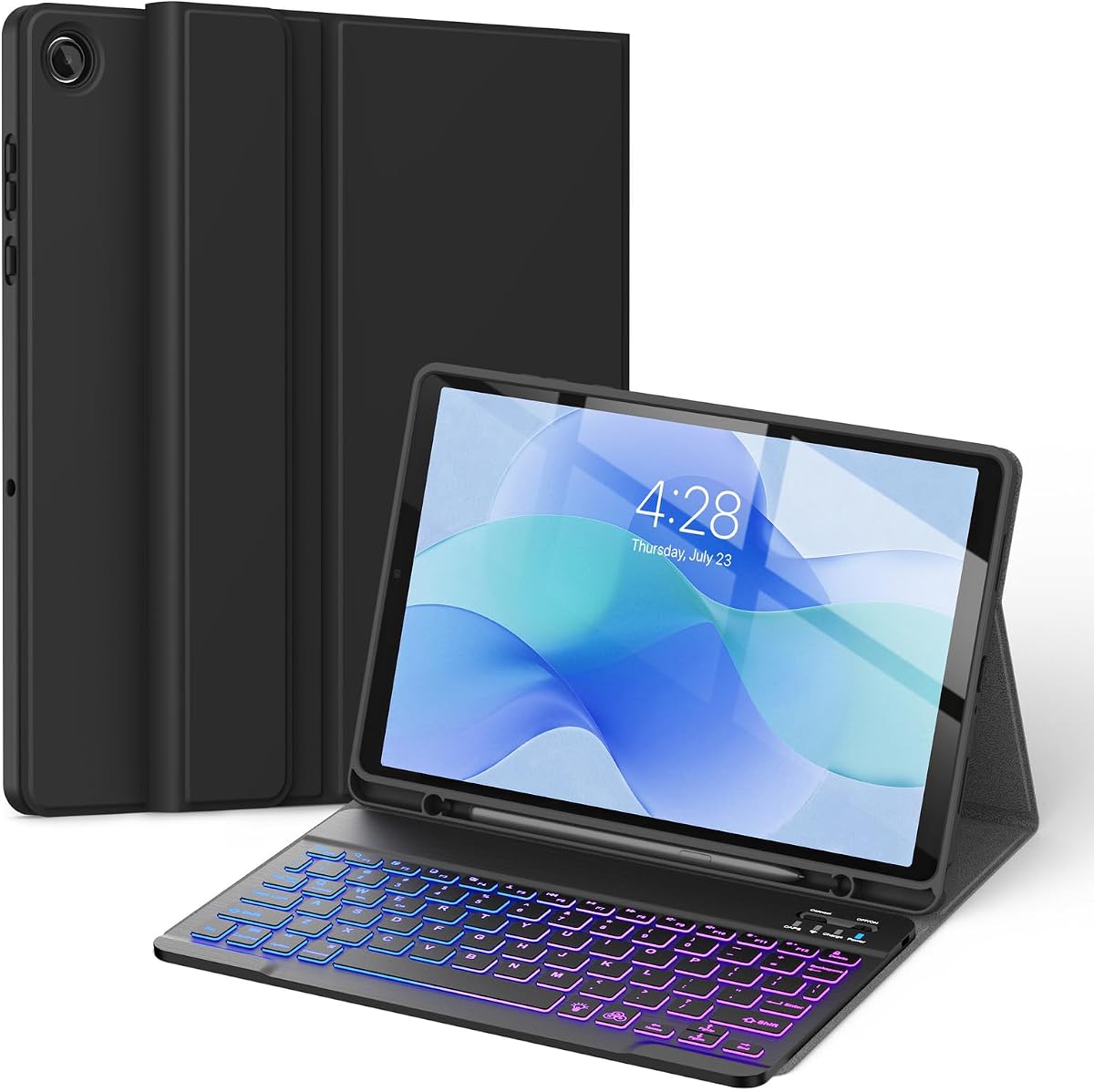 Soke Keyboard Case for Samsung Galaxy Tab A11 Plus 11" 2025, Ebony | 7 Color Backlit Wireless Detachable Keyboard, Slim Folio Cover with S Pen Holder, Different Viewing Angles