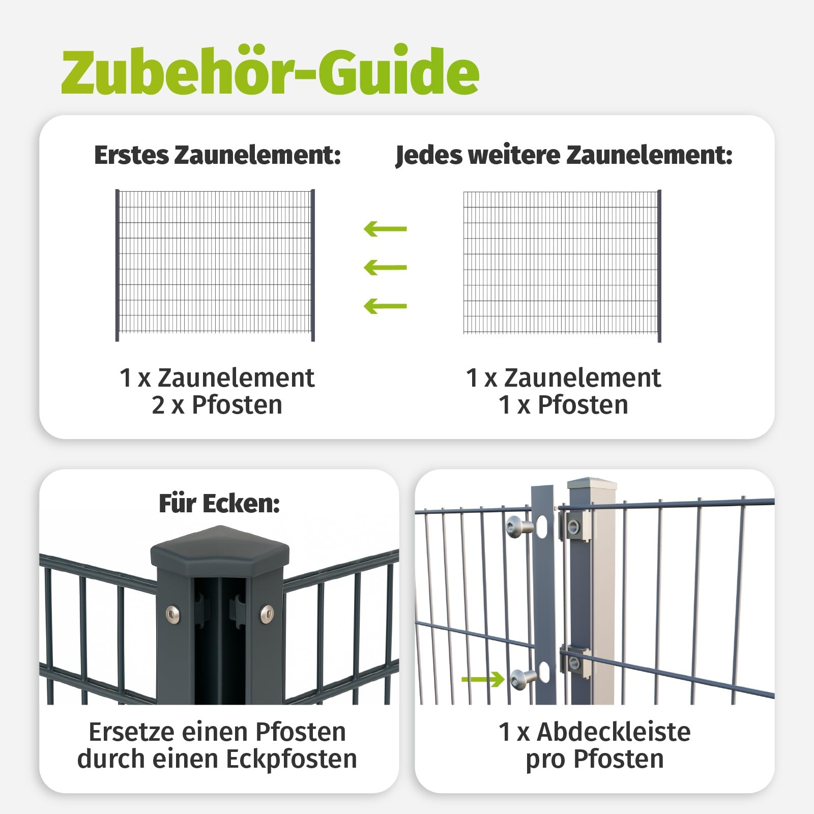 HORI Doppelstabmattenzaun Drahtstärke 8/6/8 mm Komplettset - je Gittermatte 200 cm - wahlweise mit Eckpfosten - verschiedene Längen und Höhen - Farbe Anthrazit Höhe 183 cm - Länge 2.5 m