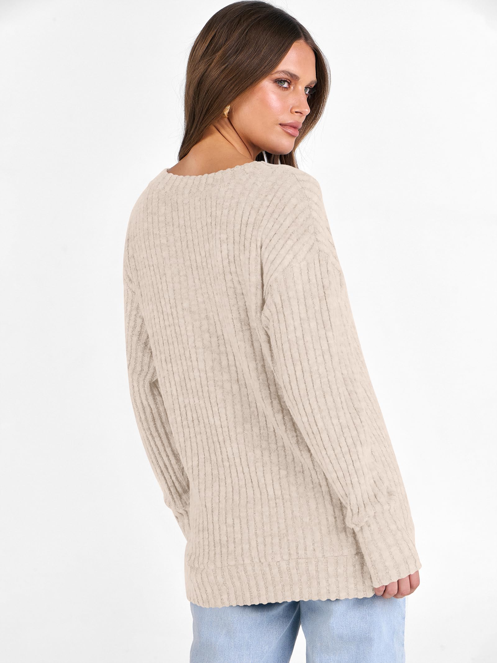 ANRABESS Long Sleeve Shirts for Women V Neck Casual Fall Tops Loose Fit Lightweight Sweaters Tunic Fashion 2025 Clothes