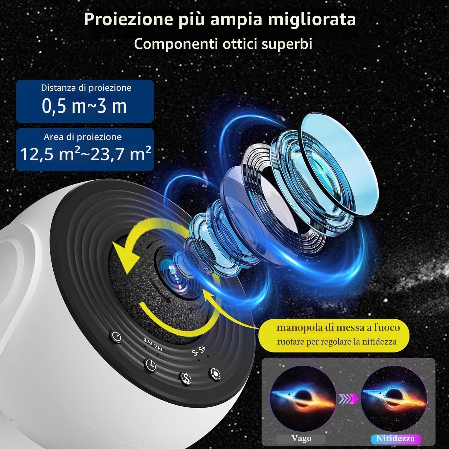 FlyLily Proiettore Stelle Soffitto, luce notturna bambini 13 In 1, Proiettore Stelle Soffitto Con Timer, Lampada Proiettore Galassia Con Ruotabile A 360° Per Bambini, Feste, Natale, Bianco
