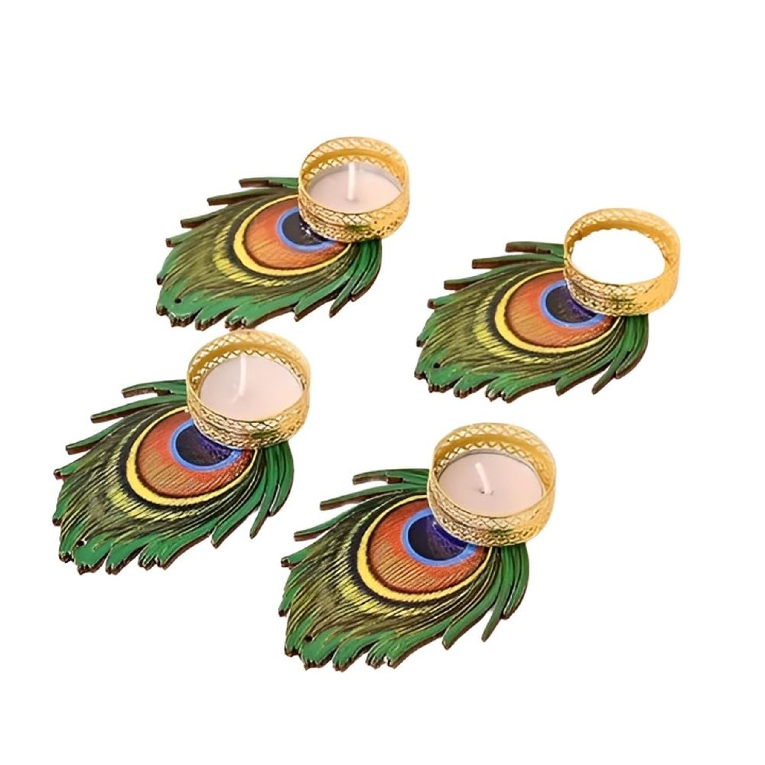 Mclear Decorative Peacock Tea Light Candle Holder Handcrafted Metal T-Light Stand with Intricate Feather Design for Home Dcor, Pooja Room, Diwali Decoration & Festive Gifting [Pack of 4]-image-14