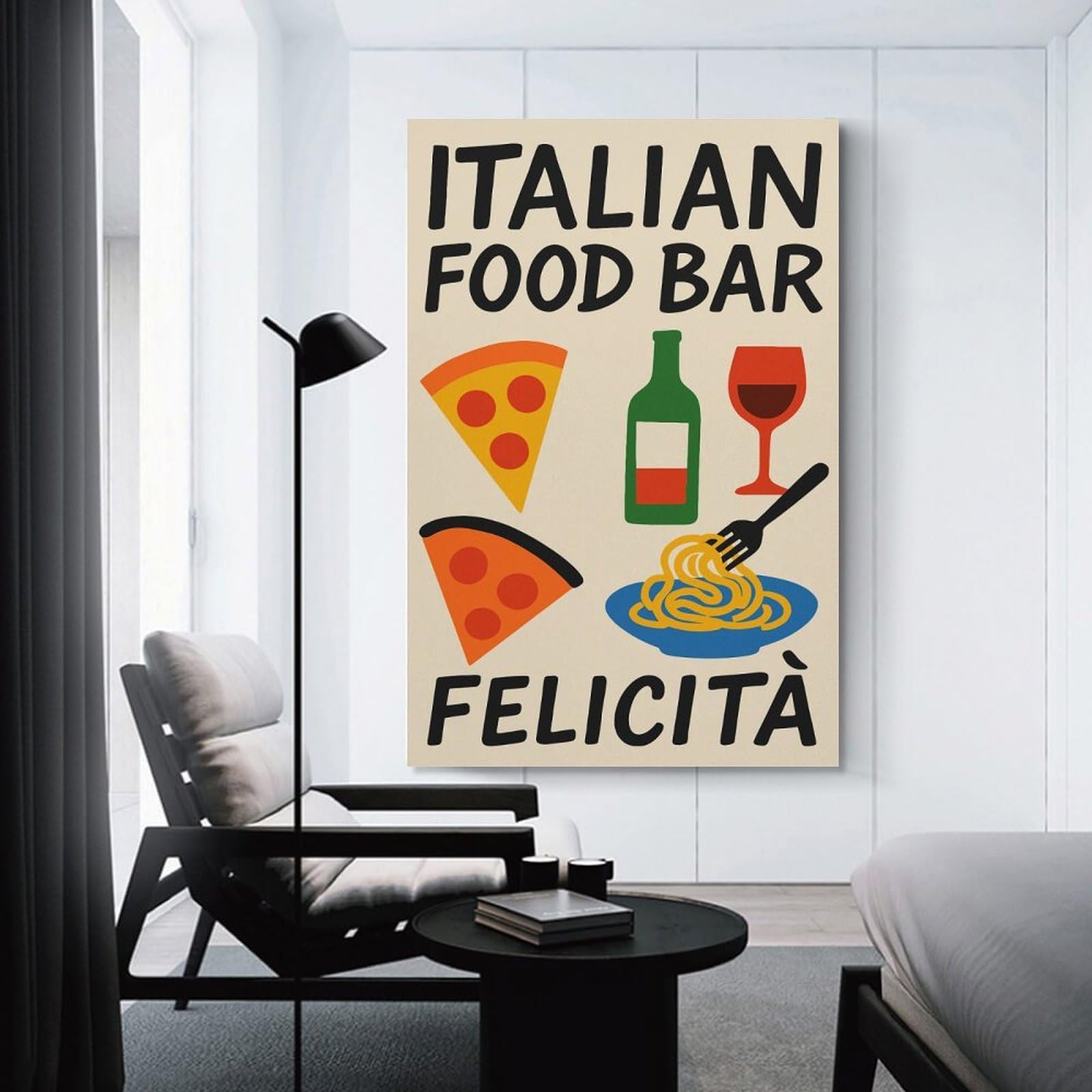 Junmoney Italian Food Bar Felicità Illustration Canvas Art Print, 20x30inch(50x75cm), for Office Decor, Home Working Or Creative Rooms, Wall Art That Adds Style to Work Areas