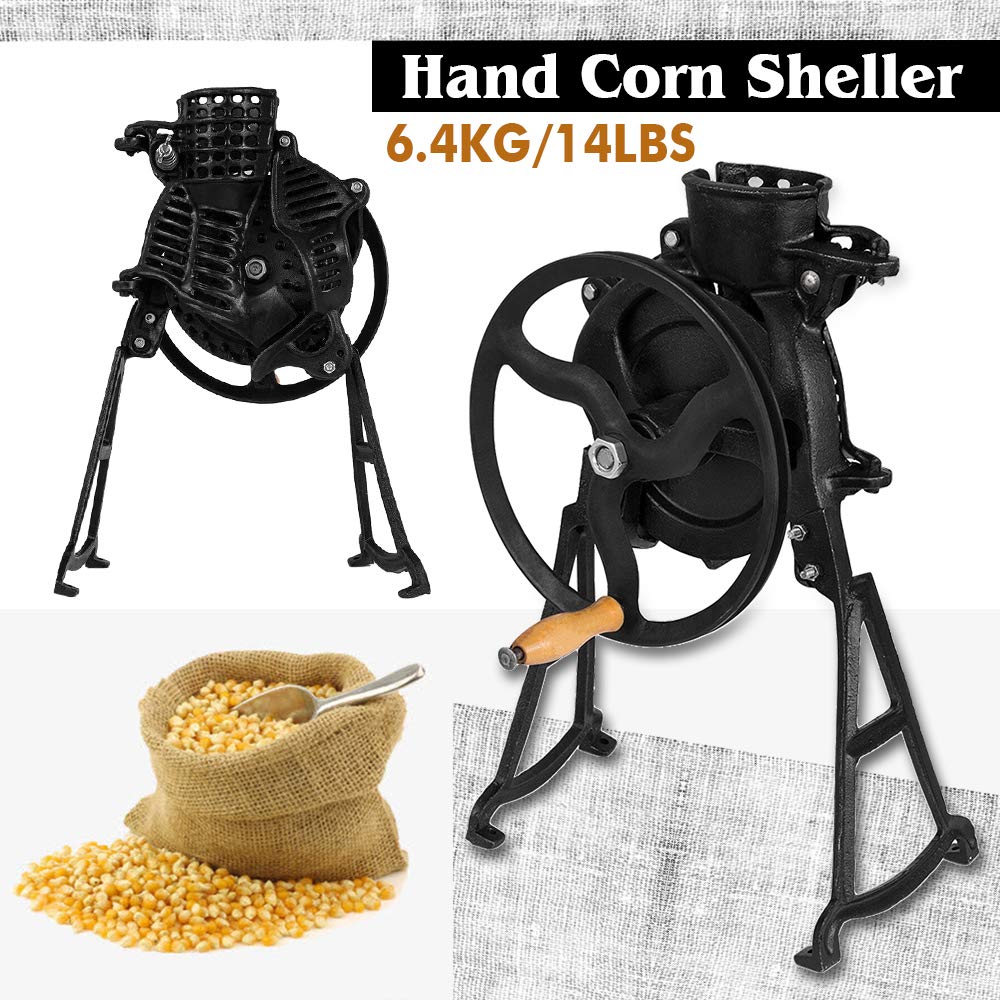 Shikha Corn Sheller with Wooden Handle, Manual Corn Thresher, Heavy Duty Iron, Adjustable Size, High Efficiency, Also Hulls Walnuts, 14 lbs, Green, Alloy Steel Blade & Body