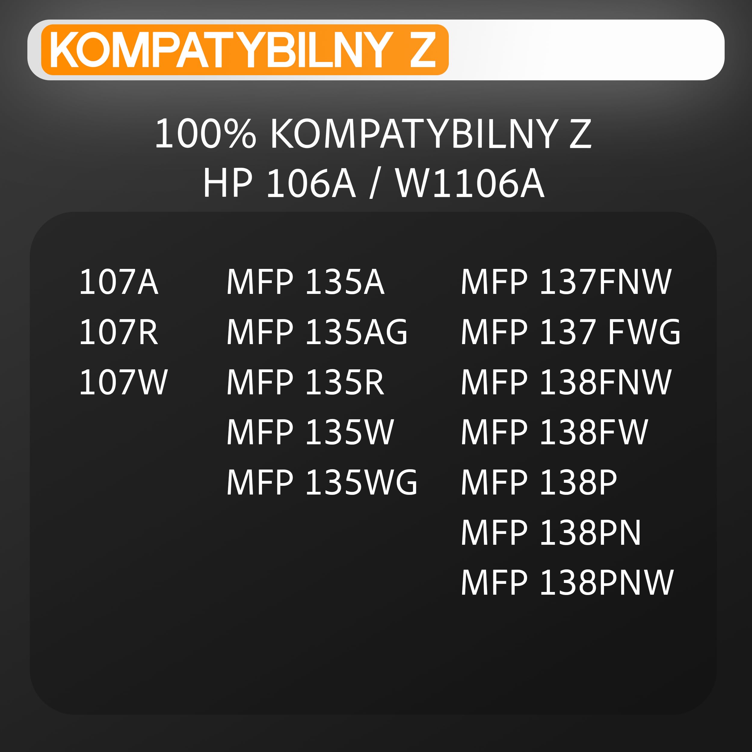 106A Toner do HP Laser 107W MFP 135wg 137wg 137fnw 137fwg zastępuje HP Toner 106A W1106A (2 czarne Tonery z Chipem)