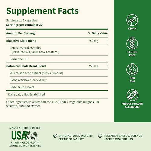 Miniatura 8 de Snap Supplements Cholesterol Health - Artichoke, Milk Thistle, Garlic, and Berberine Supplement with Beta Sitosterol (95% Plant Sterols) for