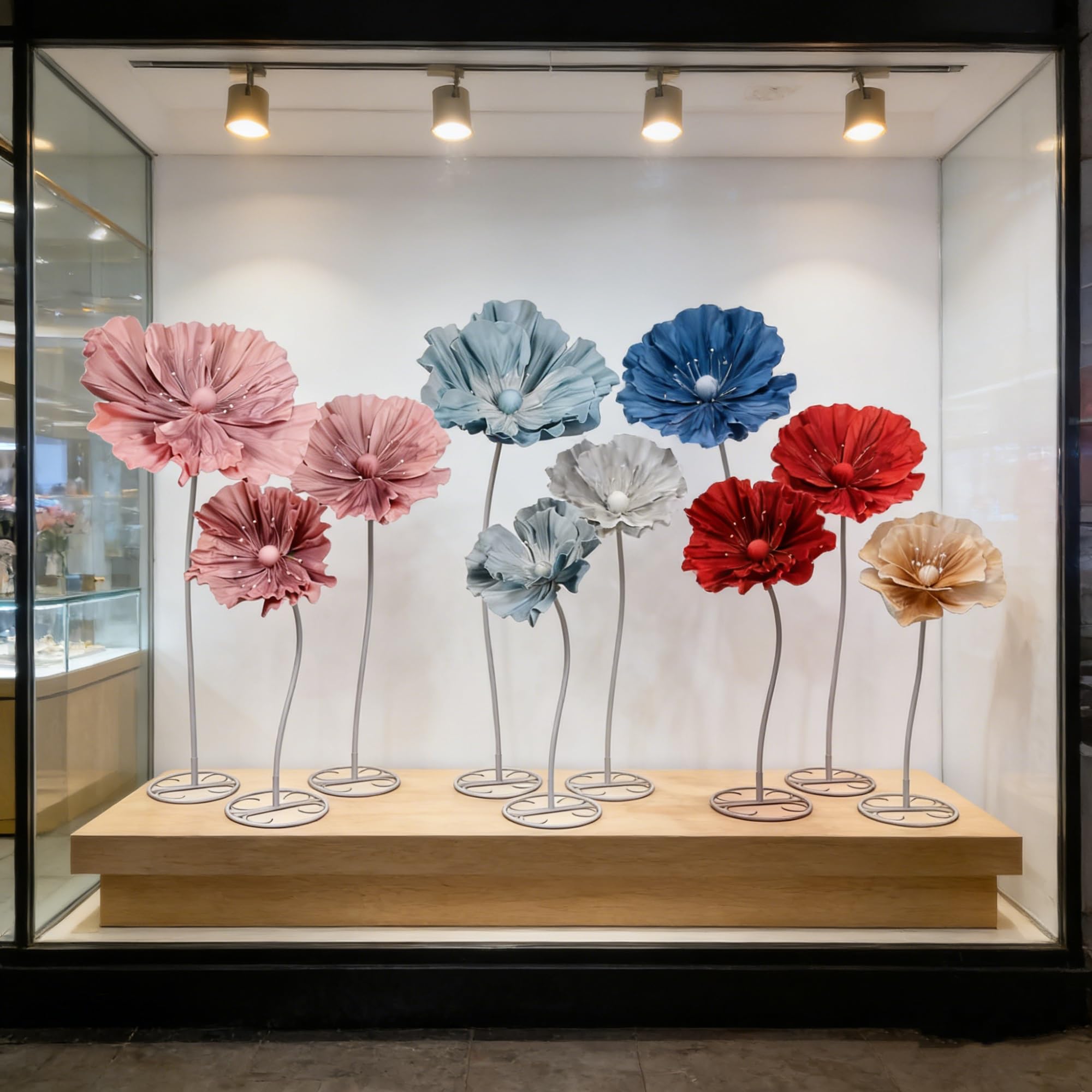 Vnook Riesige Kunstblumen, mit Metallsockel,DIY-freundliche Gaze-Blumendekorationen for Haus, Garten, Hochzeiten, Veranstaltungen, Partys, Einkaufszentren(White)