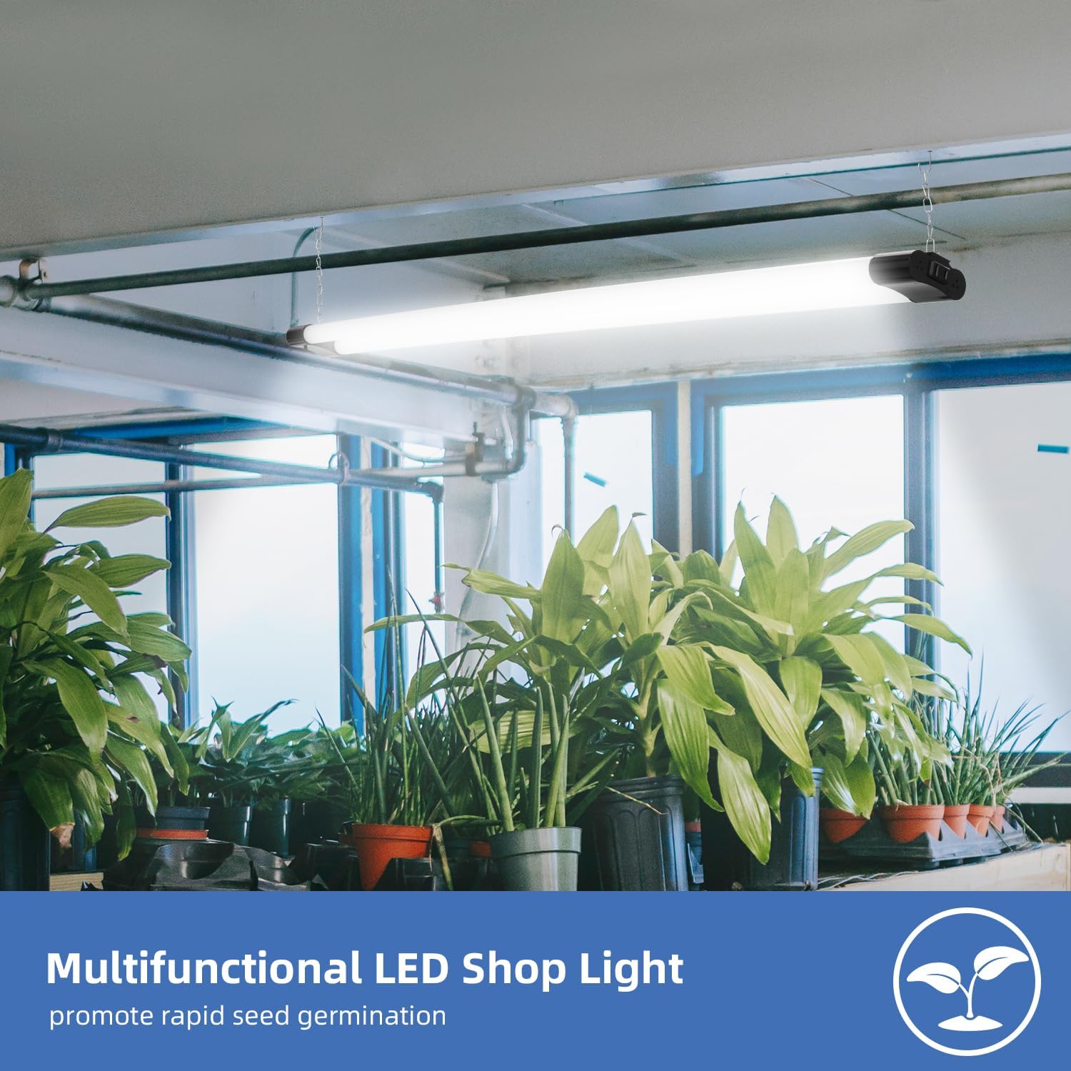 4FT Linkable LED Shop Light with Plug, 45W 5000LM Linkable LED Utility Shop Light 6500K Cool Daylight, 48 Inch Integrated Fixture for Garage, Suspension or Surface Mount, 40cm Chain Included
