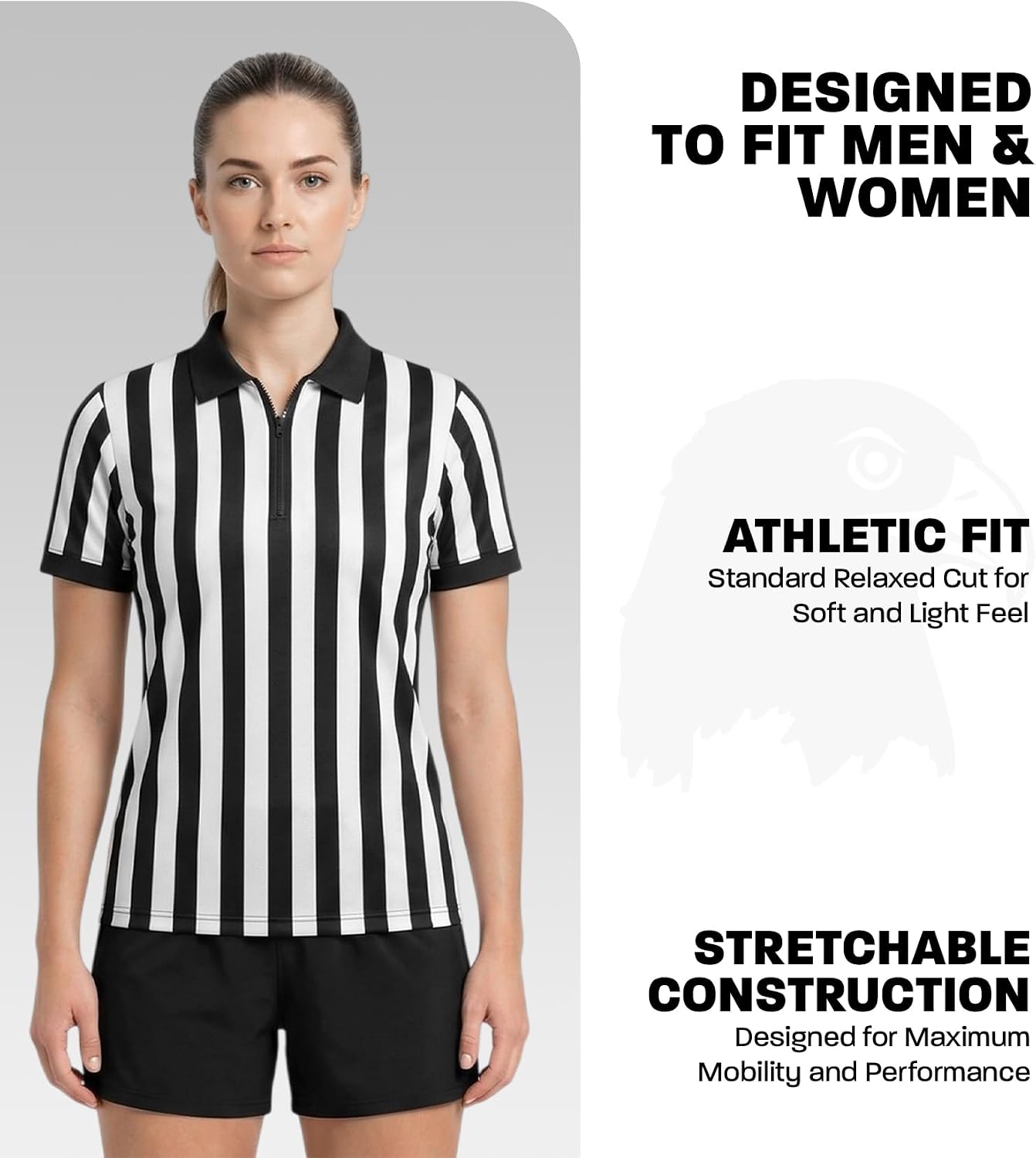 Exxact Sports Referee Shirt Men, Athletic Fit Basketball Referee Shirt for Sports & Costumes, Comes in V-Neck & Zipper Styles