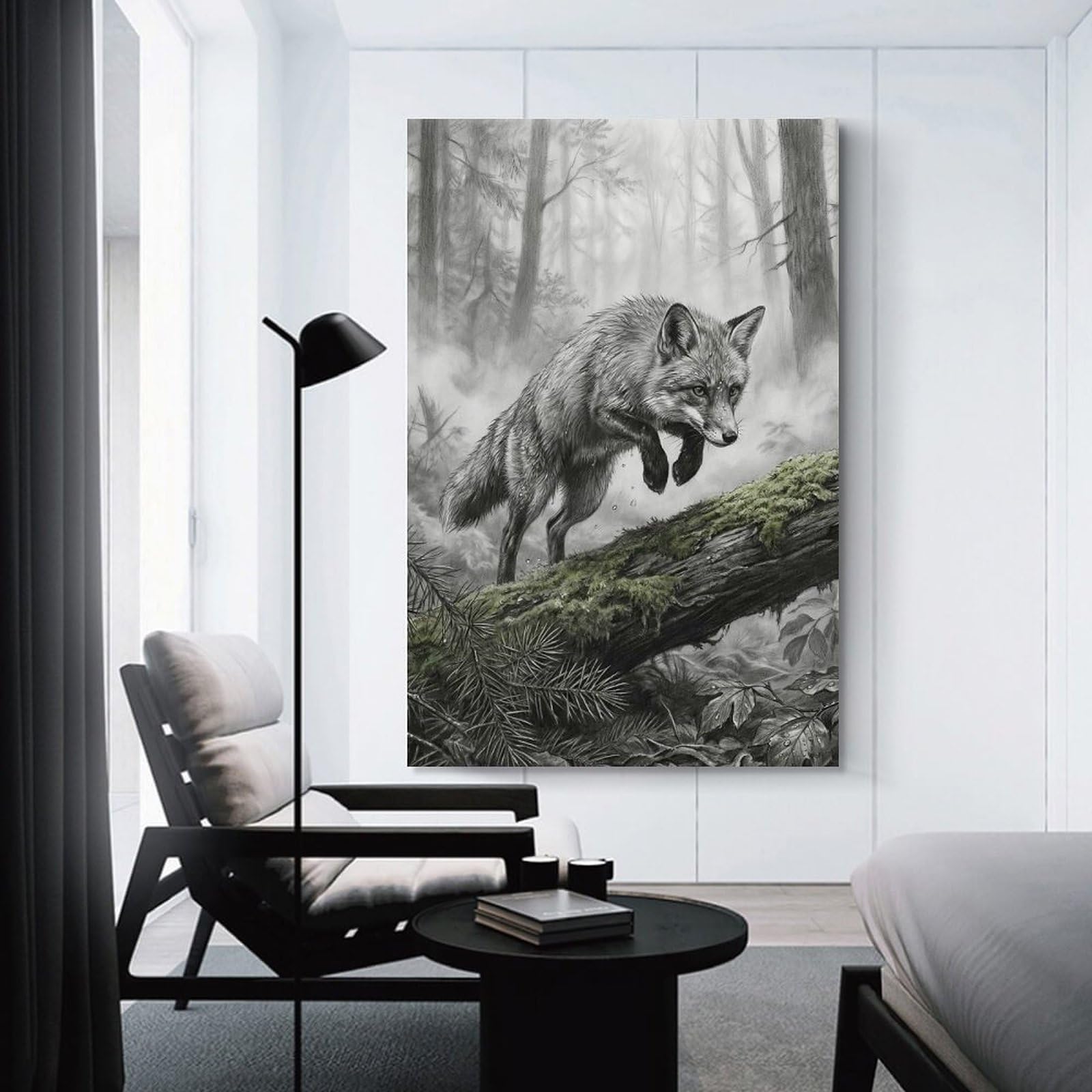 Junmoney Decorative Canvas Print Fox Leaping in Forest, 20x30inch(50x75cm), for New Homes, Bedrooms Or Workspaces, Thoughtful Wall Decor for Art Lovers