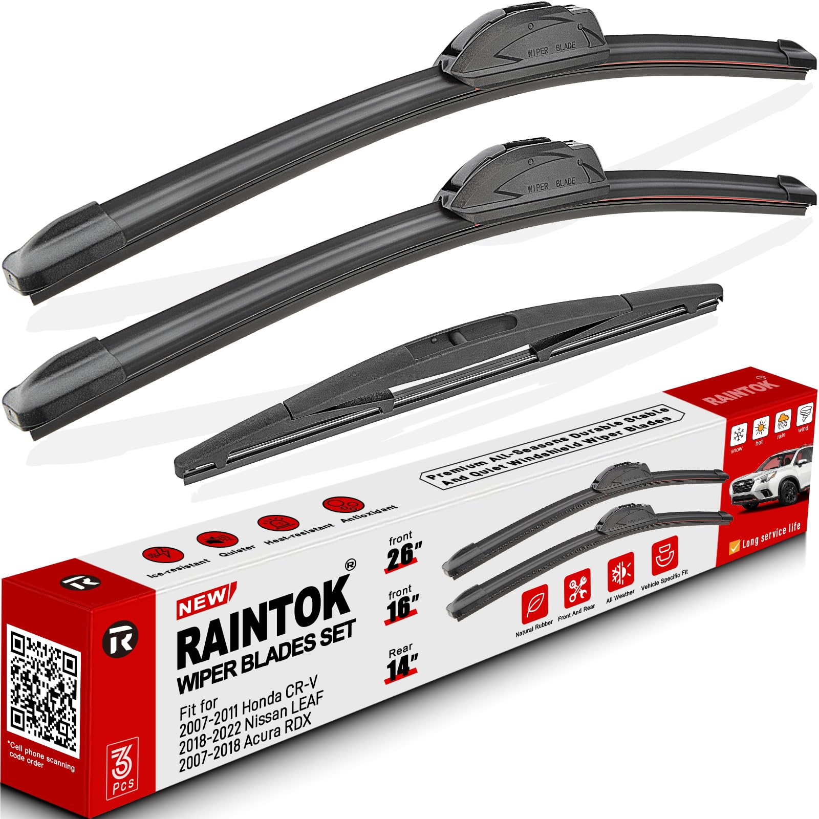 Windshield Wiper Blades Replacement for Honda CRV CR-V 2007-2011,Acura RDX 2007-2018,Nissan LEAF 18-22 Original Factory Quality Front Rear Wipers Blade Set for My Car - 26" 16" 14" (Pack of 3)