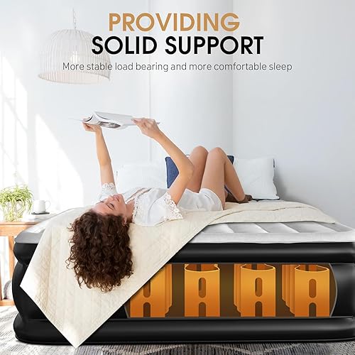 Miniatura 3 de DIVON Colchón de aire Queen con bomba integrada, colchón inflable con patrón de ondas en 3 minutos, colchón inflable rápido de 18 pulgadas, colchón