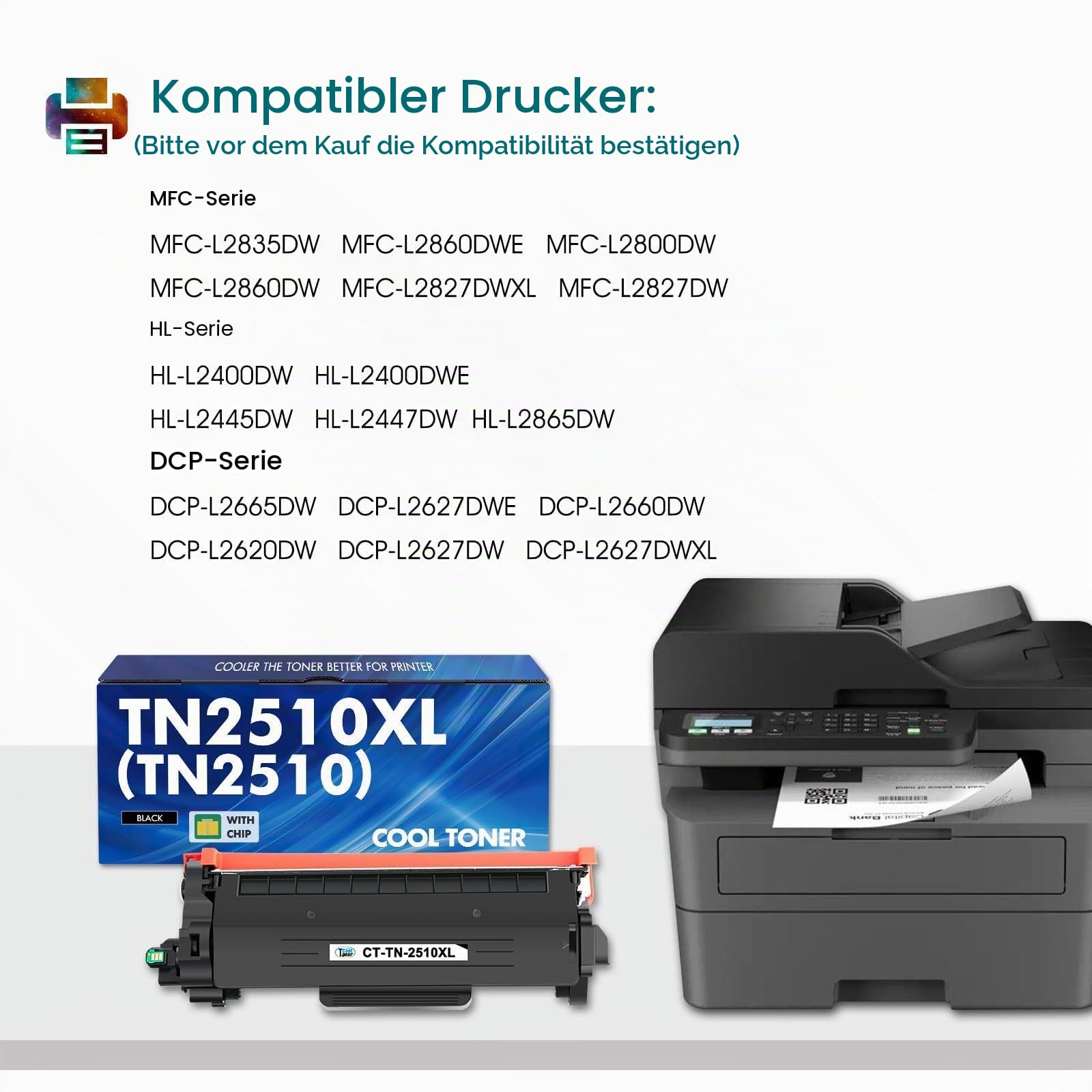 TN2510XL TN2510 HL-L2400DWE Toner Kompatibel für Brother TN-2510XL TN-2510 für HL-L2400DW MFC-L2835DW MFC-L2800DW MFC-L2860DWE DCP-L2620DW DCP-L2627DW Mit Chip (4 Schwarz) | Kompatibel für TN-2510XL TN-2510 TN 2510XL 2510 HL-L2400DW MFC-L2835DW MFC-L2800D
