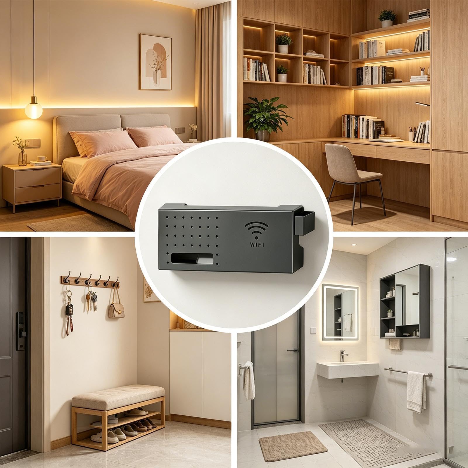 Router-Aufbewahrungsbox – Wandregal aus Karbonstahl, Wärmeableitungsschlitze, integrierte Kabelordnung, keine Bohrmontage | Schwimmende Netzwerk-Hub-Abdeckung für Wohnzimmer, Schlafzimmer, Wohnheim