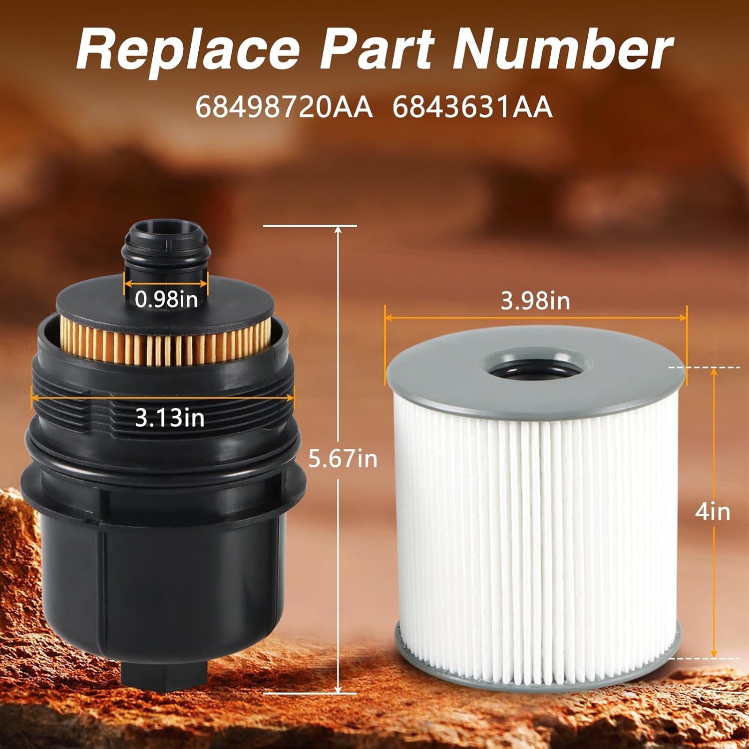 Engine Oil Filter and Fuel Filter Compatible with Jeep Gladiator Wrangler Ram 1500, Diesel Filter Set for 3.0L V6 EcoDiesel, Oil and Fuel Water Separator Filter Replace# 68507598AA 68436631AA