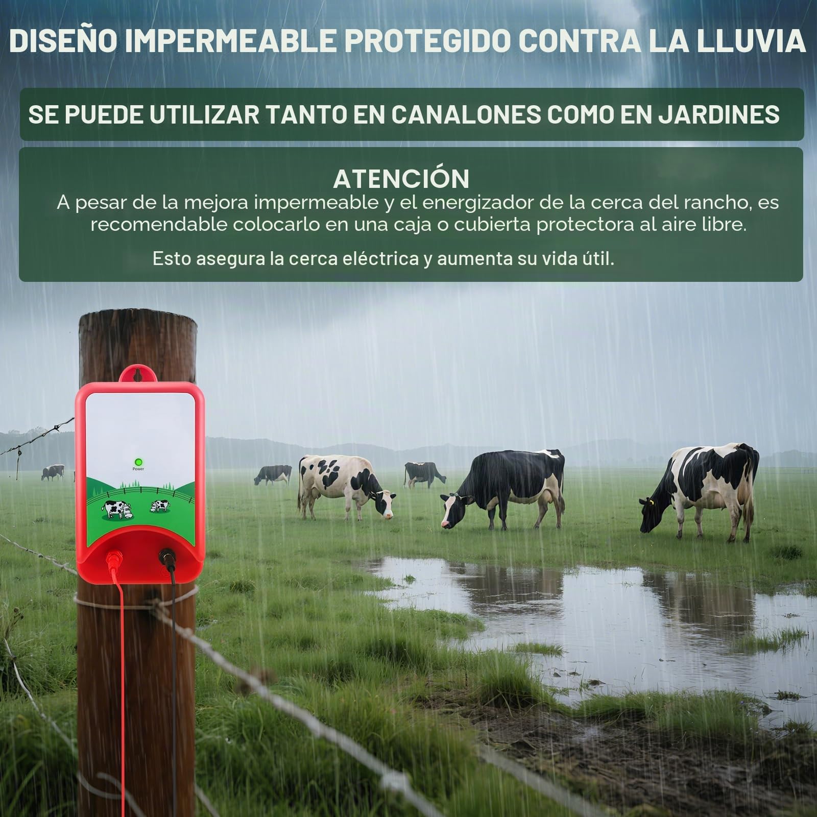 10KM Pastor Electrico, 1.5J Cerca Eléctrica Controlador Impermeable Electrificador Kit de Valla Pulso de Alto Voltaje Seguro Cercado Dispositivo Prevención Fauna Salvaje Herramienta Caballo Vacas
