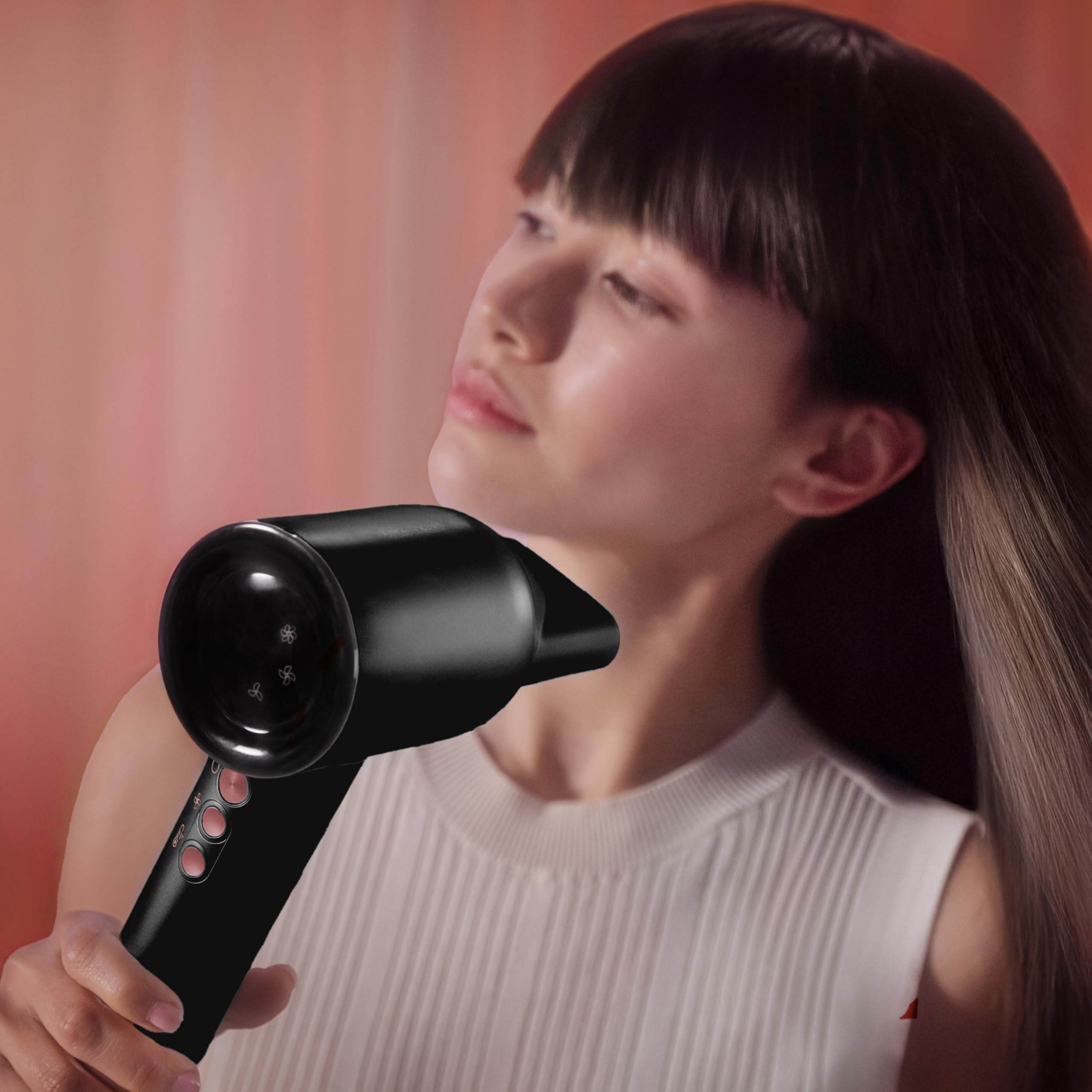 Cecotec Secador de Pelo con Tecnología de Plasma DryGlam Waves Black. 1600W, 110000 RPM, Motor Brushless, Cabezales con Efecto Coanda, Pantalla Digital, Control Inteligente del Calor, Función Memoria