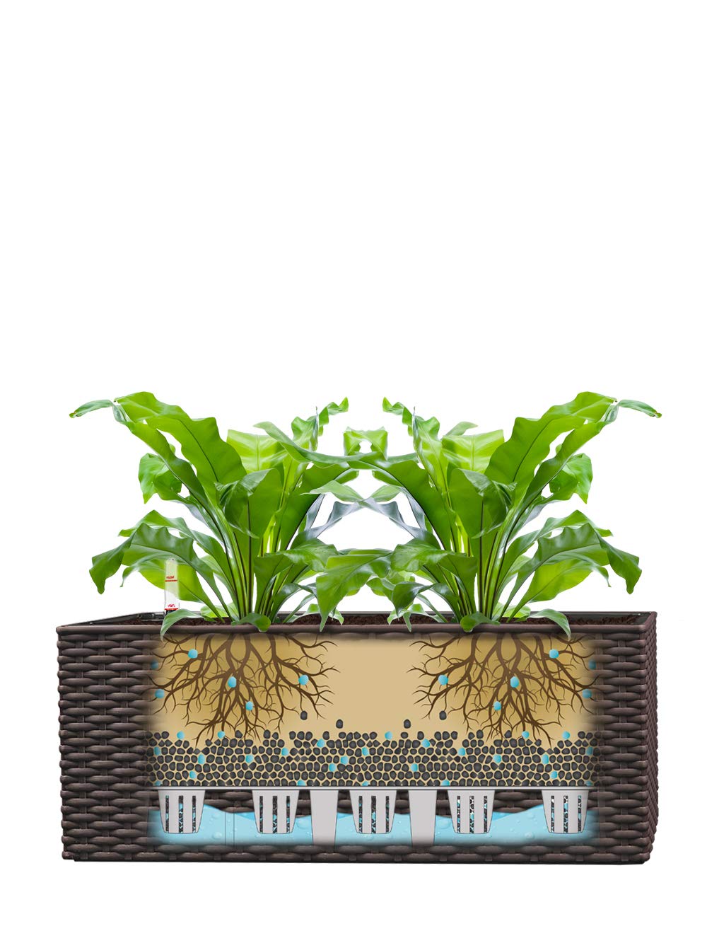 Pflanzwerk® ÖKOSYSTEM donica na rośliny TUB – doniczki z systemem nawadniania – 20 x 50 x 20 cm rattan brązowy *donica na kwiaty do wewnątrz i na zewnątrz * * * ochrona przed promieniowaniem UV * * markowa jakość