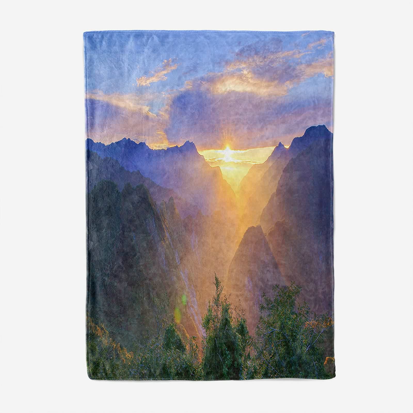 Aeici Couverture Polaire, Couverture Imprimée Enfant Couverture 160x200 cm Arbre Montagne Pierre Couverture Canapé Hiver Cadeau pour Adultes et Enfants