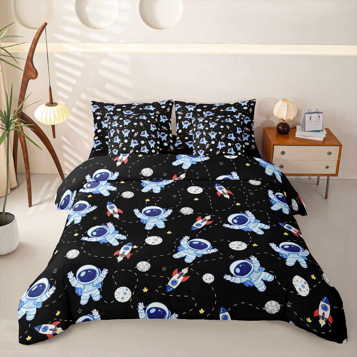 Homemissing Outer Space - Juego de funda de edredón de 7 piezas, tamaño individual, 1 funda de edredón, 1 sábana encimera, 1 sábana bajera, 2 fundas de cojín, 2 fundas de almohada, ropa de cama