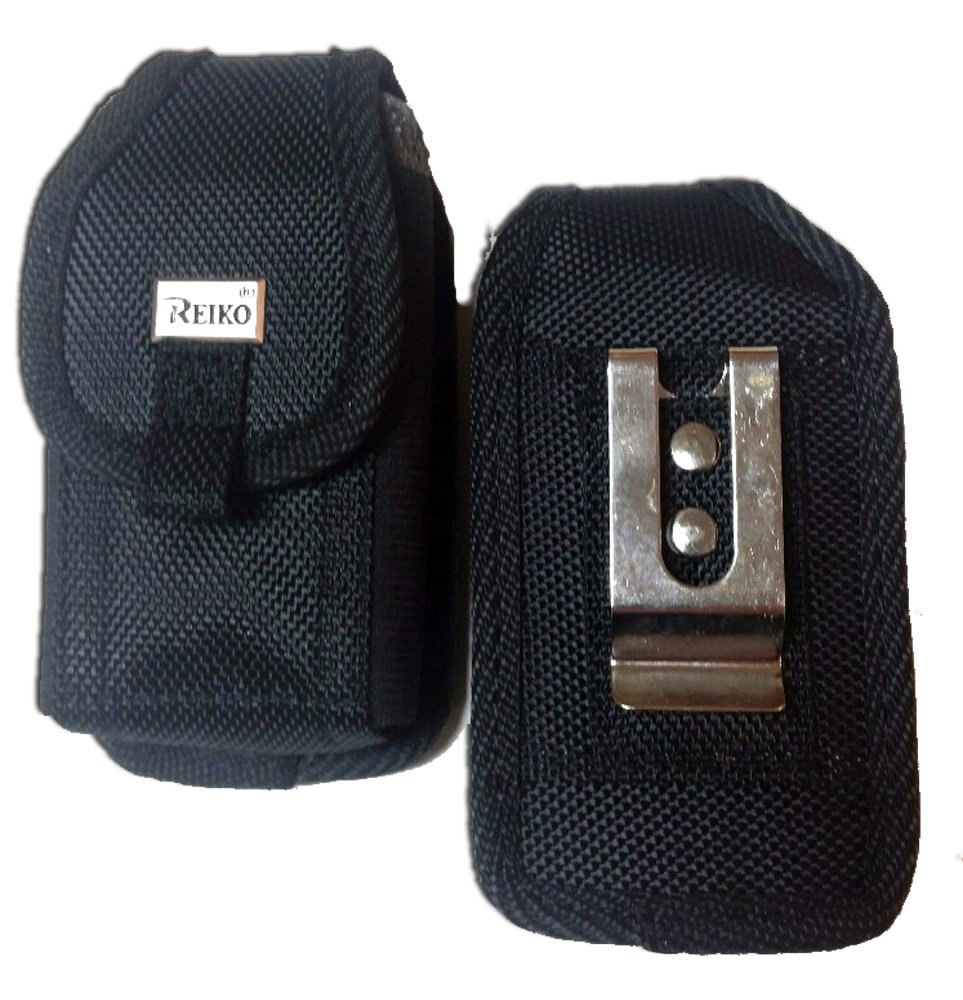 Newyorkcellphone Reiko Black Rugged Heavy Duty Ballistic Nylon case with metal clip and belt loop for Kyocera Dura XA, Dura XV.