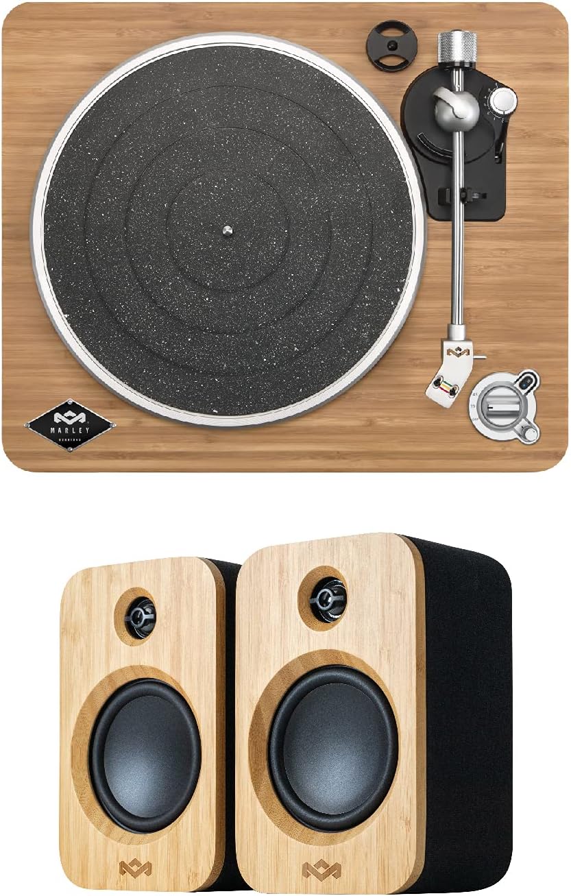 House of Marley Get Together Duo Bluetooth Speakers -High Definition Amplifiers & House of Marley EM-JT002-SB House of Marley Stir it Up Wireless Bluetooth Turntable - (Pack of1)