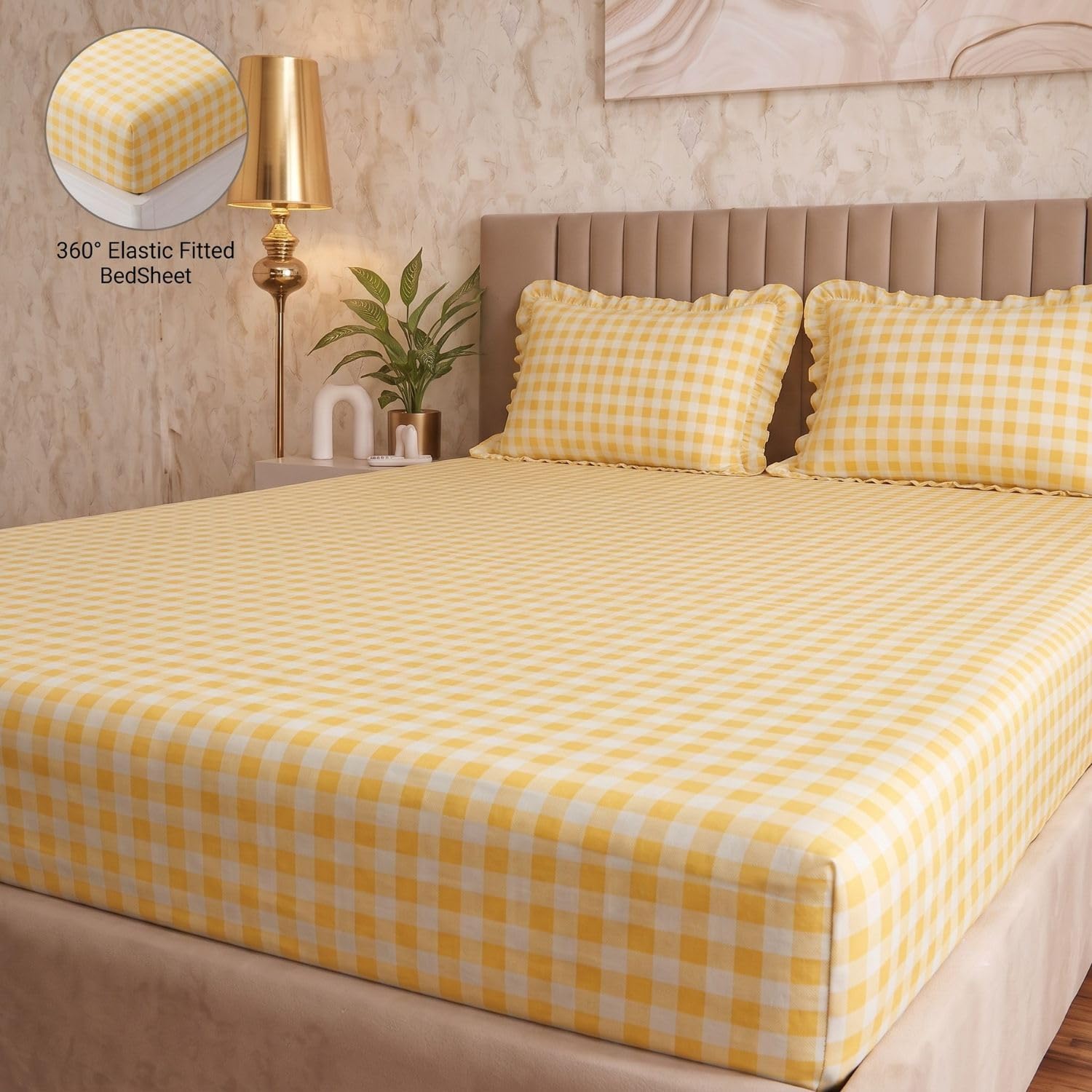Boho Fitted Bedsheet - Yellow Abstract Design -5