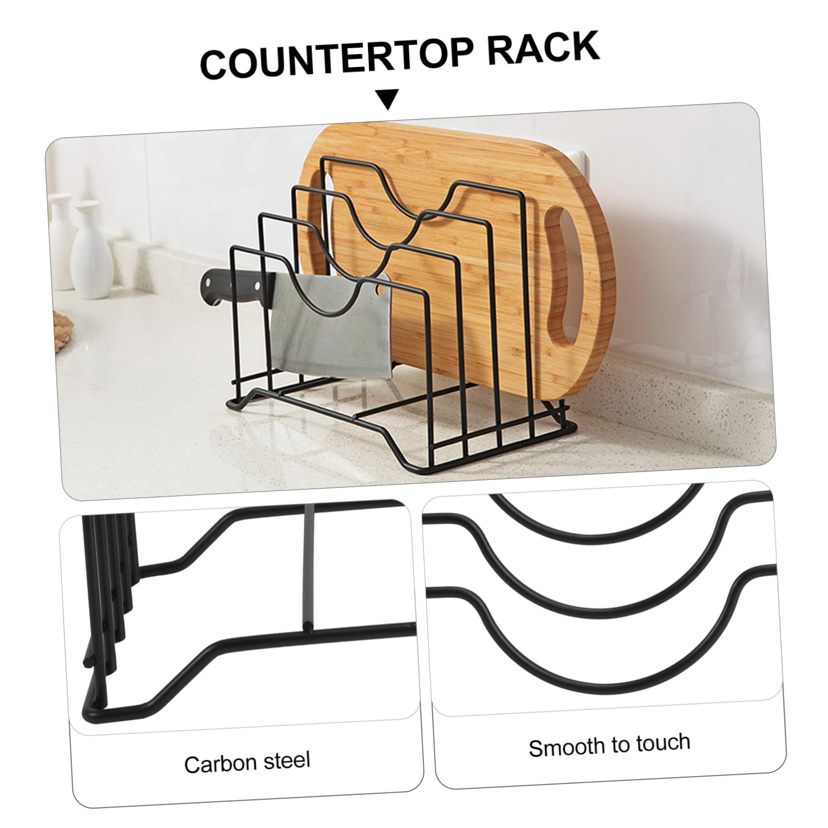Portaoggetti Cucina in Acciaio al Carbonio Nero, Resistente alla Corrosione e Struttura Robusta, Scaffale Multifunzione per Riporre Coperchi Pentole e Utensili da Cucina