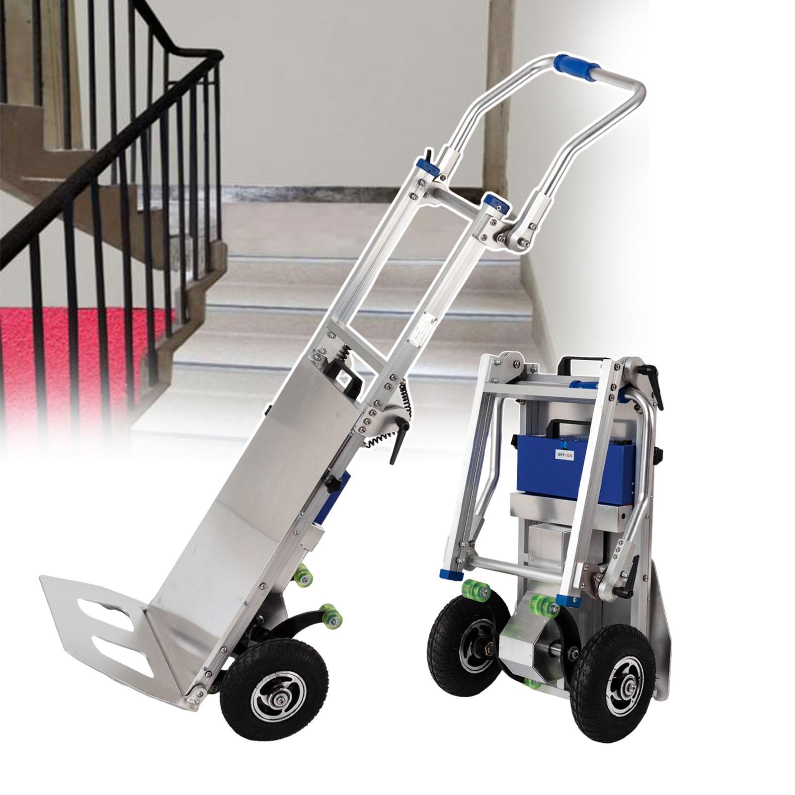 Carrello Montascale Elettrico, Carrello Pieghevole, capacità di Carico Massima 200 kg, Carrello A Mano con Telaio in Alluminio per Scale su E Giù per Spostare Mobili, Cemento