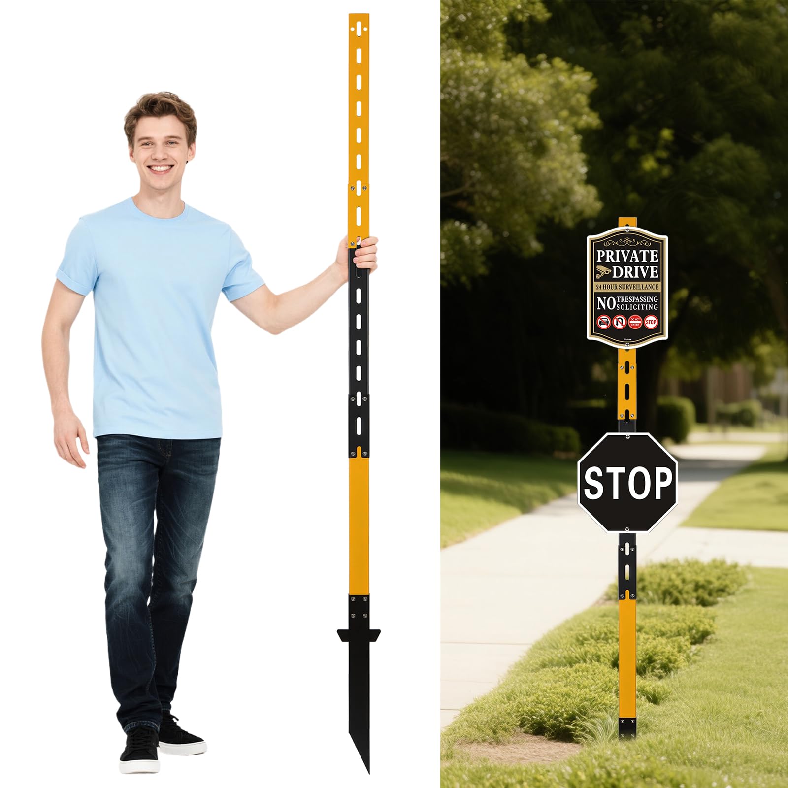 6FT Black & Yellow Heavy Duty Steel Sign Stakes Rust-Proof Weatherproof Posts for Outdoor Advertising, Lawn Signs, Campaign Yard Stakes, Real Estate Sign Holders, and Commercial Use