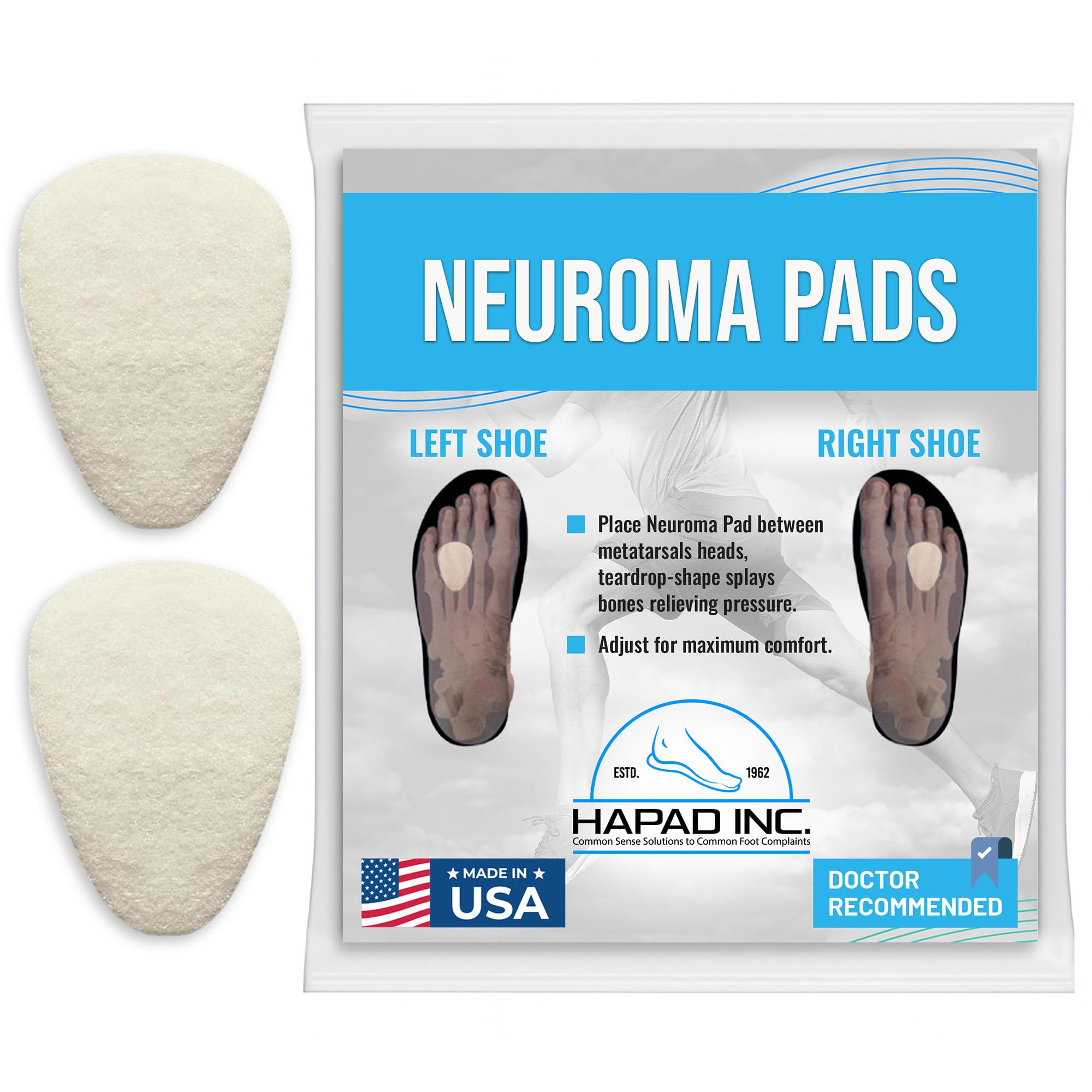 Metatarsal Neuroma Pad – Self-Adhesive Wool-Felt Forefoot Insert – Spreads Bones Under Toes to Relieve Nerve Pinch (1 Pair)