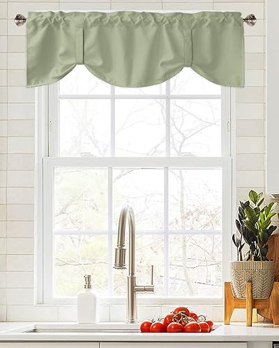 Miniatura 4 de Tie Up Valances for Windows, Sage Green Kitchen Curtains Valance Window Shade, Farmhouse Sage Green Decor Rod Pocket Window Treatment Tiers Curtains