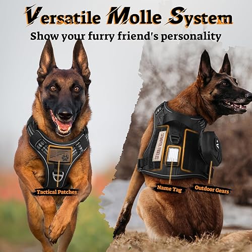 Miniatura 8 de rabbitgoo Arnés táctico para perros grandes, chaleco de servicio militar sin tirones con tiras reflectantes y asa de fácil control para correr,