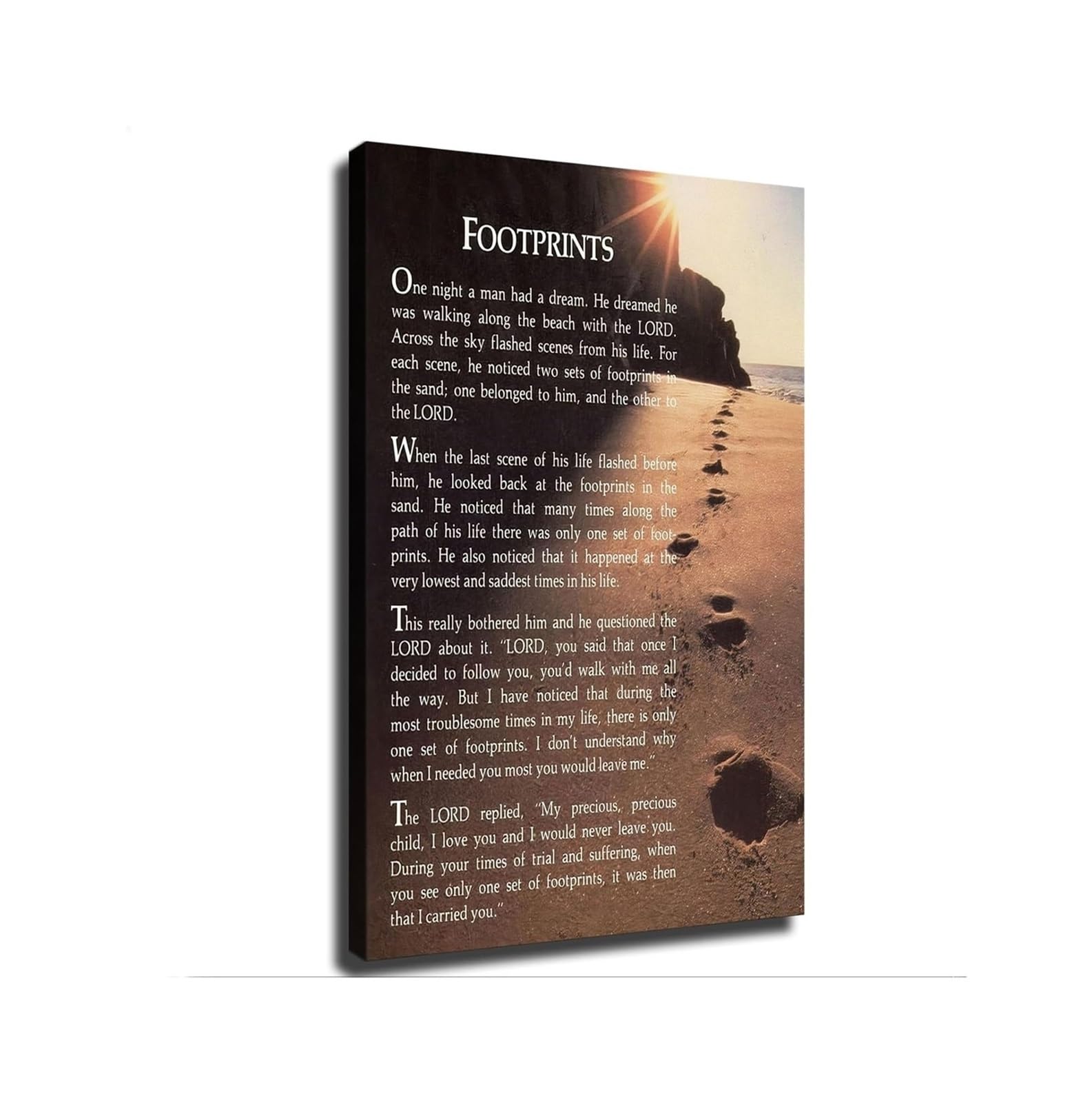 PKNVKZIDK Inspirational Bible Verse Style Wall-Art Footprints In The Sand Poem Print Christian Decor When You Saw Only One Set Of Footprints Home Gift