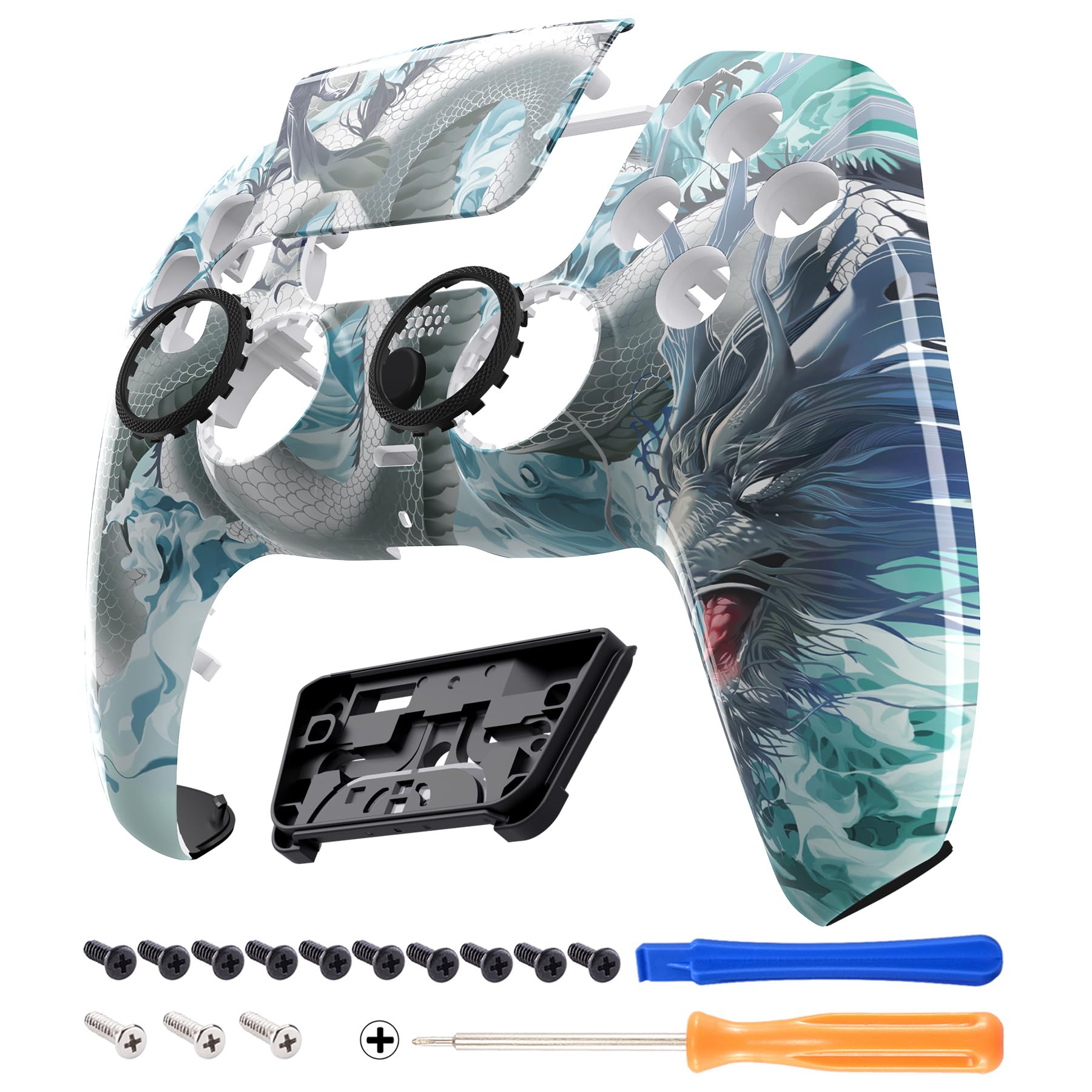 eXtremeRate Luna Cover Ricambio per ps5 Controller,Custodia Copertura Frontale Scocca Shell Ridisegnato&Touchpad&Anelli Compatibile con ps5 Joystick BDM 010/020/030/040/050-Loong nelle Nuvole