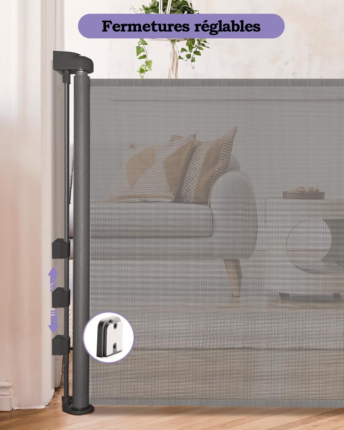 Barriere de Securite Retractable pour Bébé,0-300cm Barriere de Securite Enfant Extensible,Barriere de Securite Chien,pour Escaliers,Couloirs,Intérieur et Extérieur (Gris)