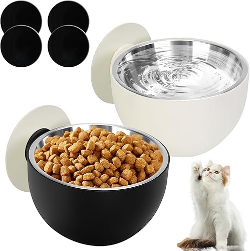 Miniatura 1 de 2 cuencos magnéticos para gatos montados en la pared, pequeños cuencos elevados para comida y agua para cachorros, de acero inoxidable, sin