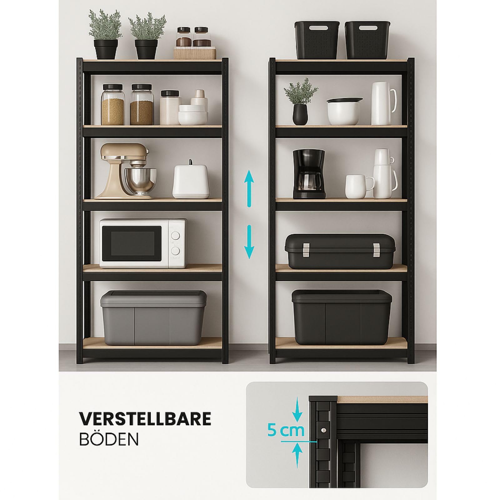 OfficeMarshal l Dubbelpak heavy duty rekken zwart, 180 x 90 x 40 cm | steekrek, magazijnrek, staand rek, steeksysteem zonder gereedschap monteerbaar (Lakota