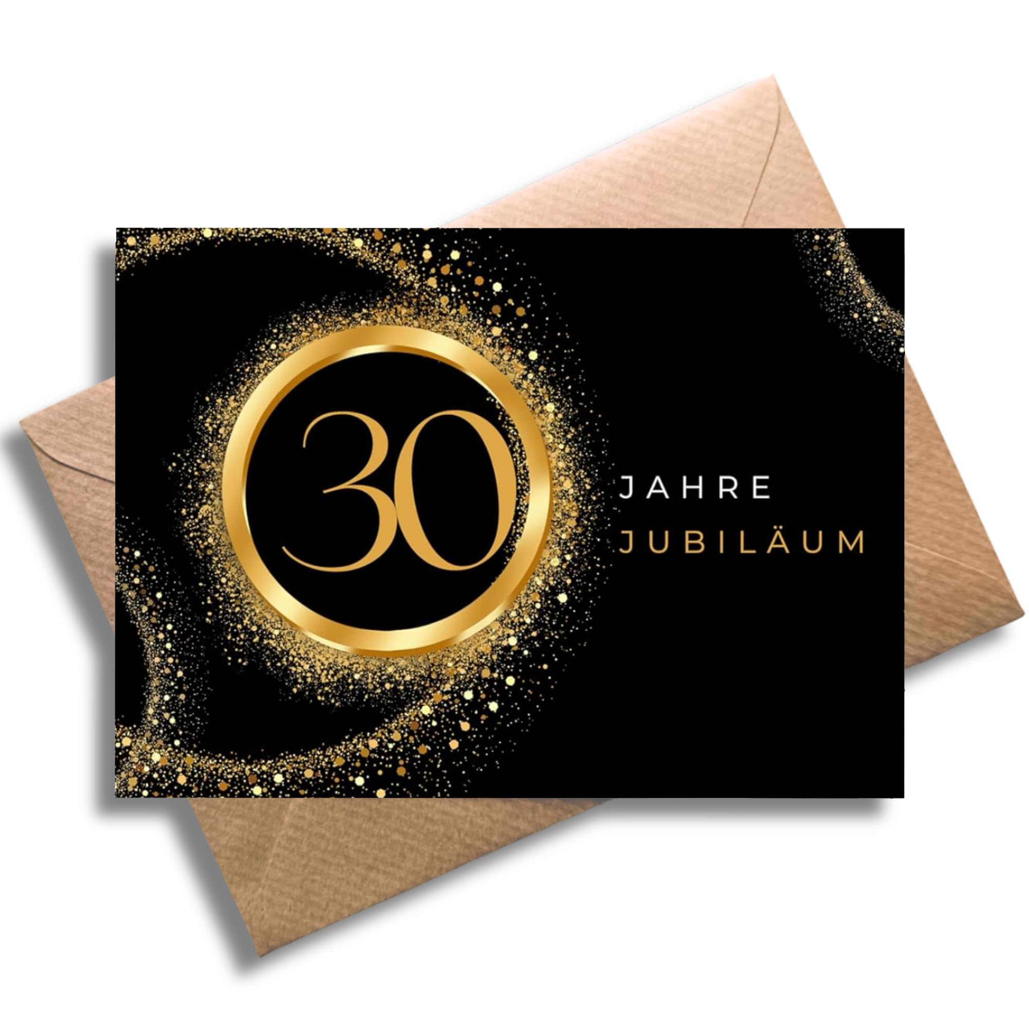 Jubiläumskarte 30 Jahre mit Umschlag - elegante Glückwunschkarte zum 30-jährigen Jubiläum – schwarz-goldenes Design mit Glitzereffekt - Anniversary (DIN A6)