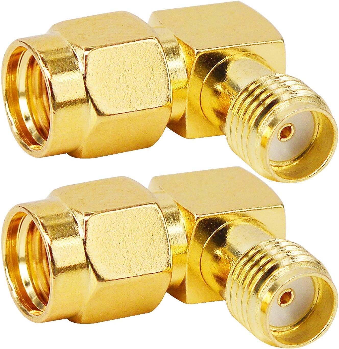 2 Pcs RP-SMA 90 Degree Adapter RP-SMA Female to SMA Female Right Angle Connector Gold Plated SMA RF Coaxial Connector Elbow for FPV Antenna, Radios, Broadcast
