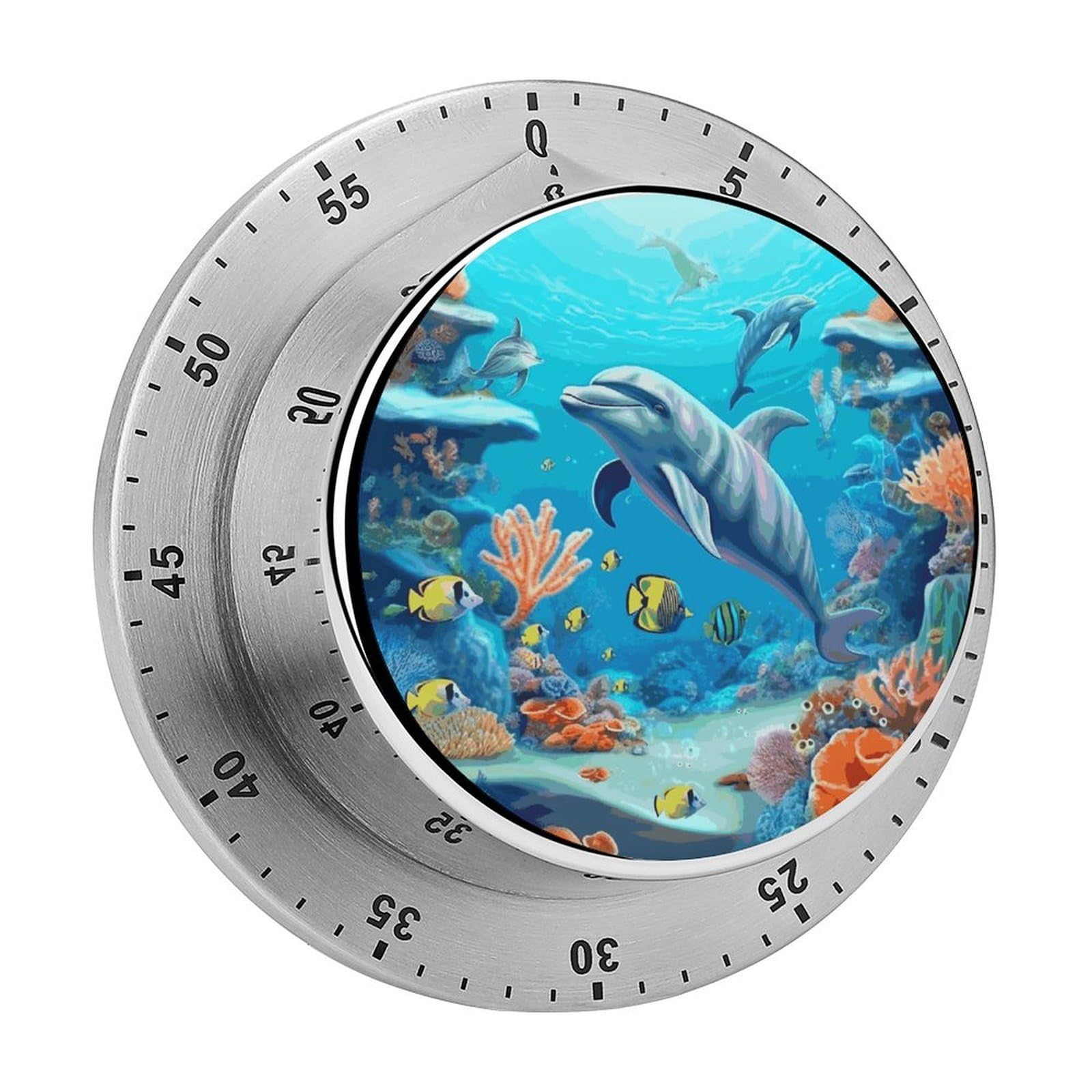 Adfgyerh Style Seabed Coral Fish Dolphins Timer For Cooking, Kitchen Timer Magnetic No Batteries Required, Mechanical Timer With Loud Alarm, For Fitness Baking Exercise Oven