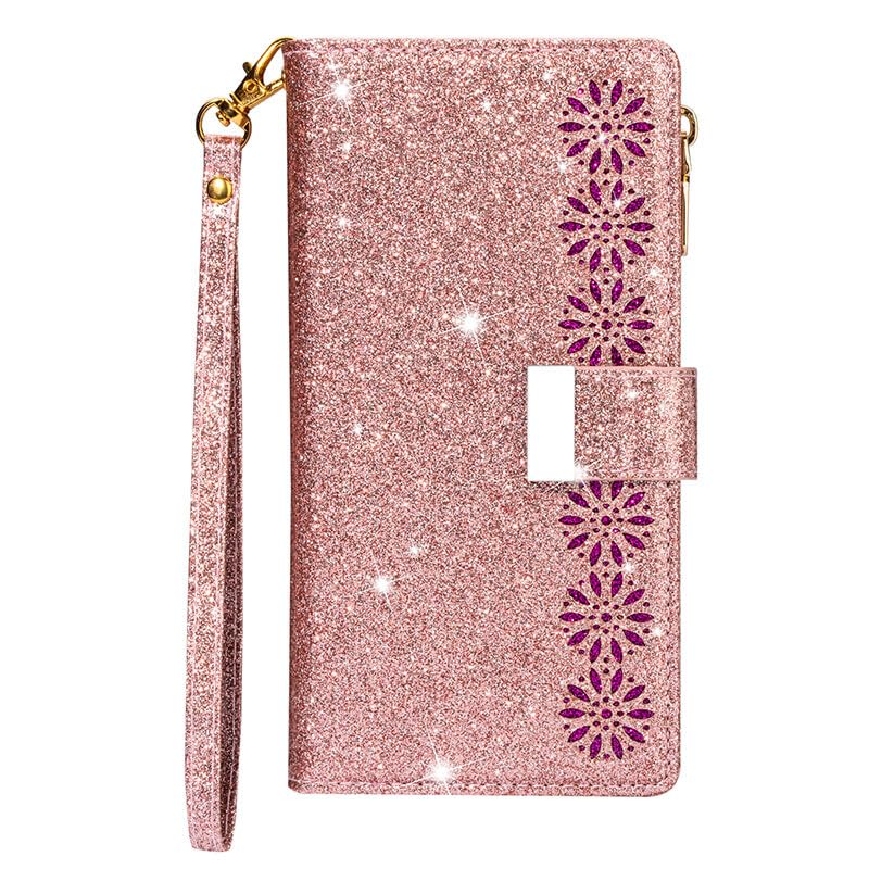 Étui portefeuille iPhone 15 rose doré : protection magnétique élégante en cuir pour smartphone