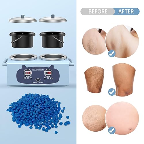 Miniatura 4 de Calentador de cera para depilación de doble cera, calentador de cera profesional con kits de encerado, color azul