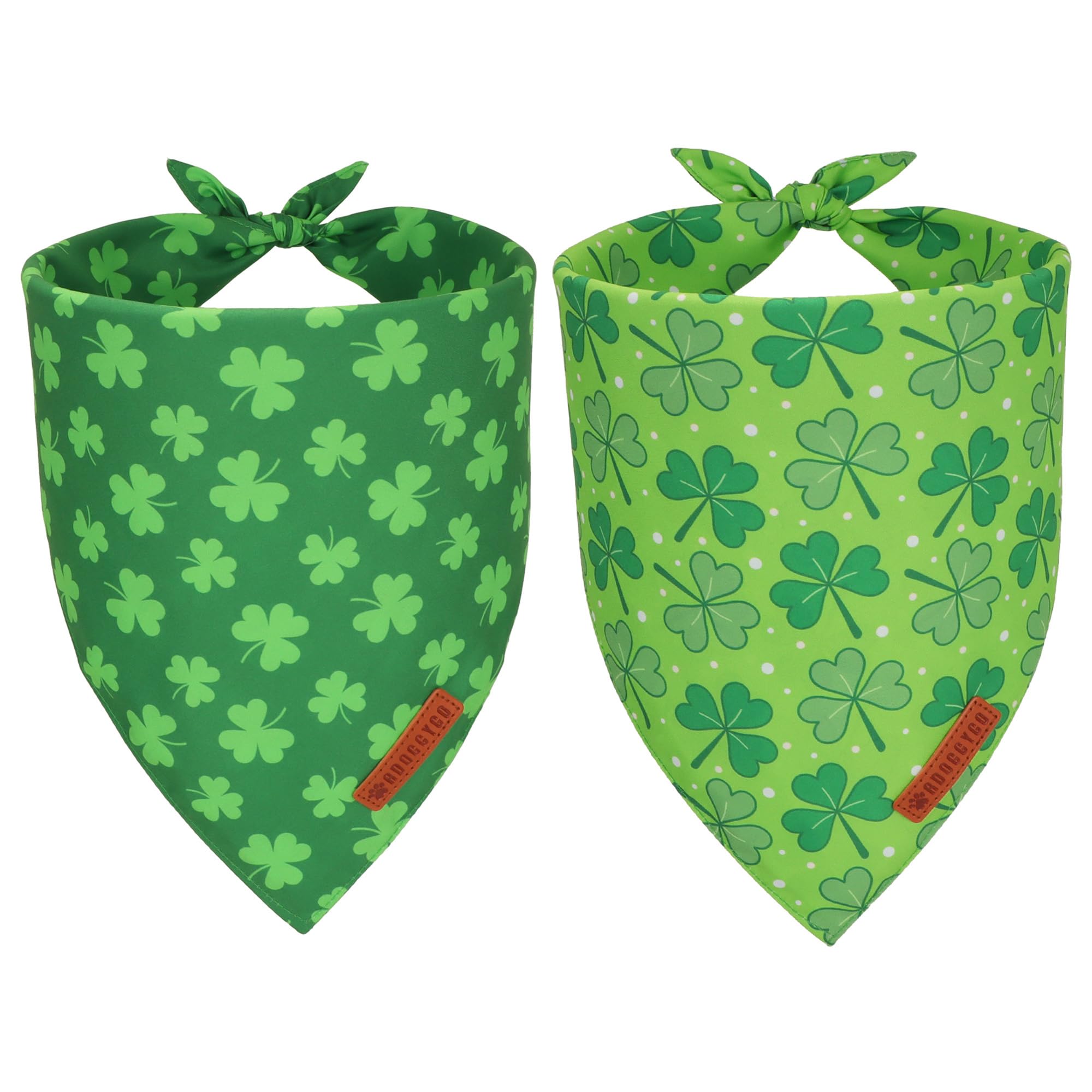ADOGGYGO St. Patrick's Day Dog Bandana, Green Shamrock Pet Scarf, Adjustable Fit Saint Patrick Bandanas for Small Dogs (Small)