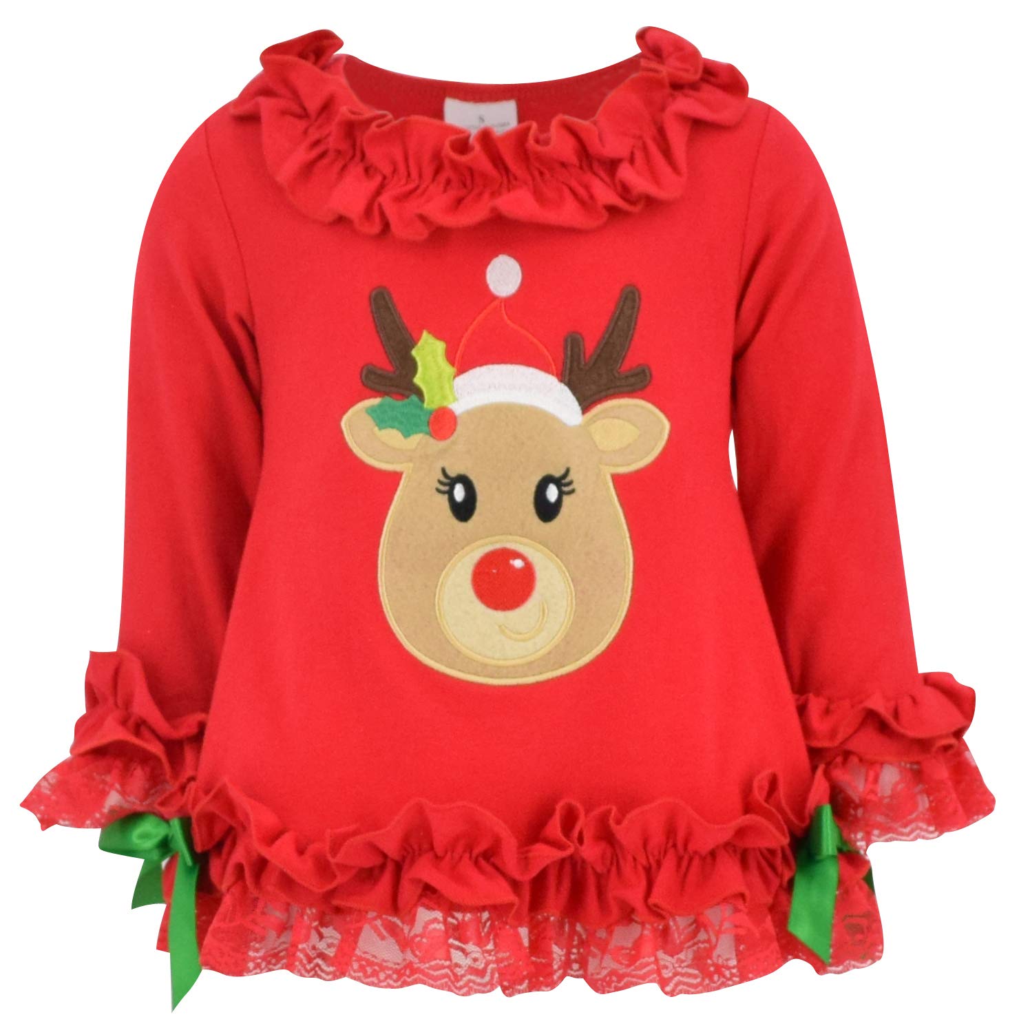 Unique Baby Dziewczęcy strój świąteczny w paski Rudolf 2-częściowy