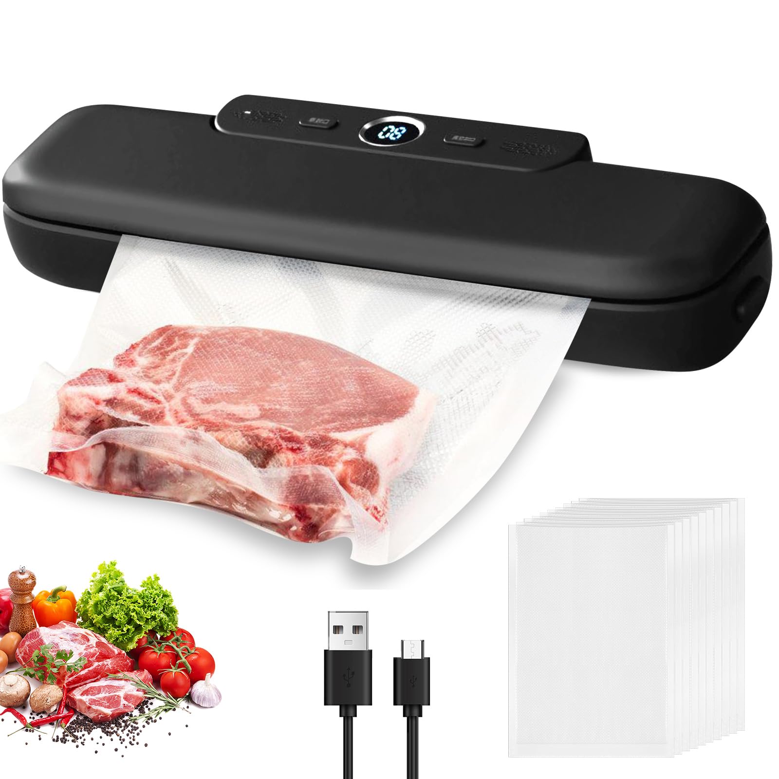Macchina per sottovuoto 60 KPA, macchina sottovuoto, saldatrice sottovuoto, mini sottovuoto, sigillatrice sottovuoto one-touch, macchina sottovuoto compatta con 10 sacchetti sottovuoto per umidità